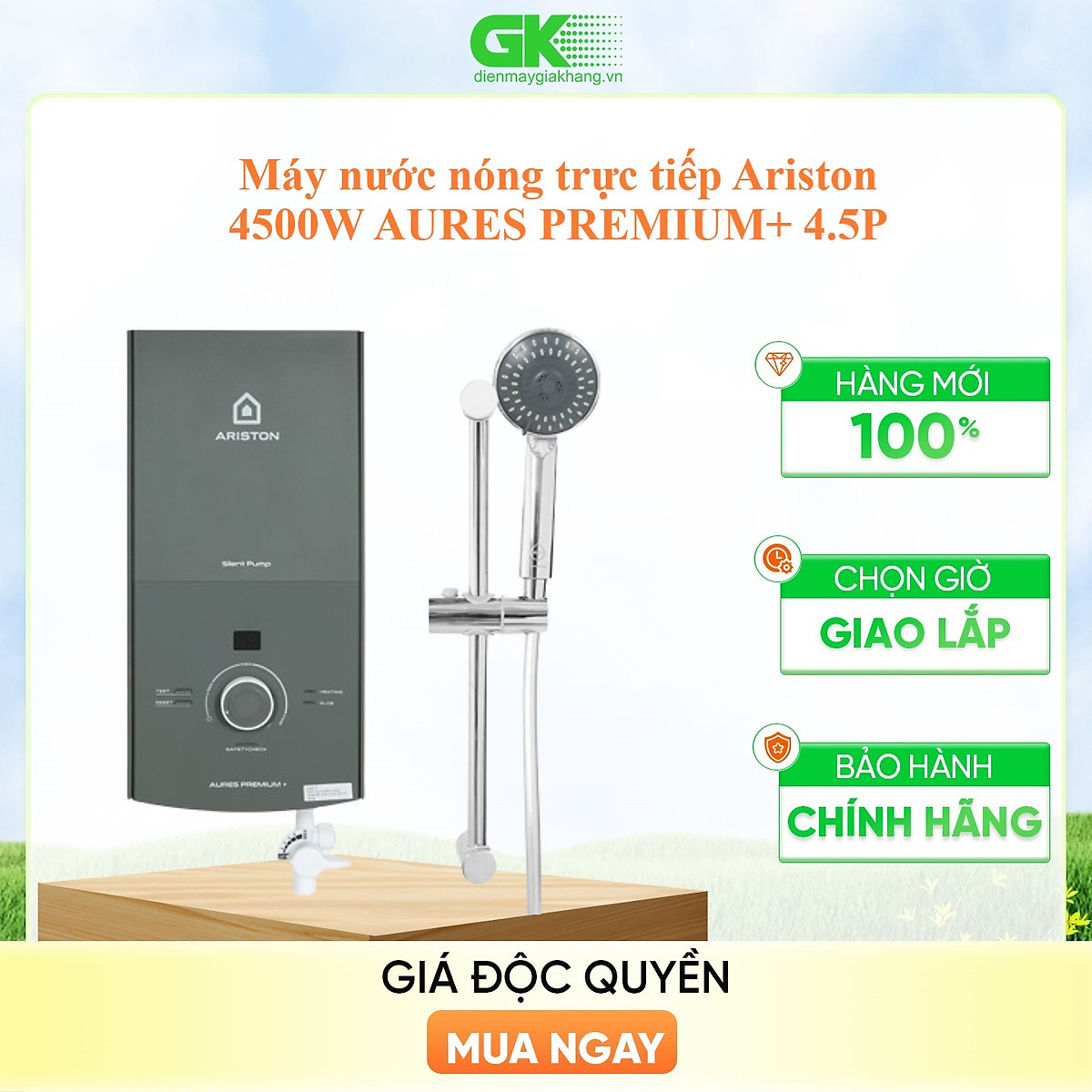 Máy nước nóng trực tiếp Ariston 4500W AURES PREMIUM+ 4.5P - Hàng Chính Hãng - Chỉ Giao Hồ Chí Minh