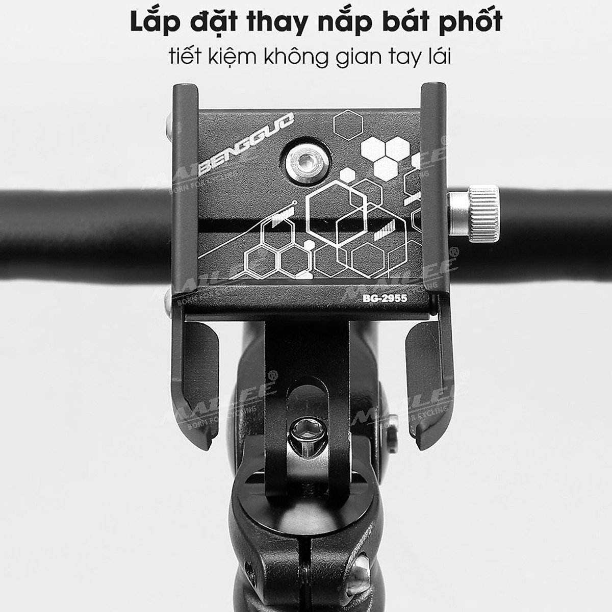 Giá đỡ điện thoại xe đạp, xoay 360 độ BN-2955 gắn nắp bát phốt/ pô tăng, vị trí cổ trụ tiết kiệm không gian, hợp kim nhôm cho xe đạp