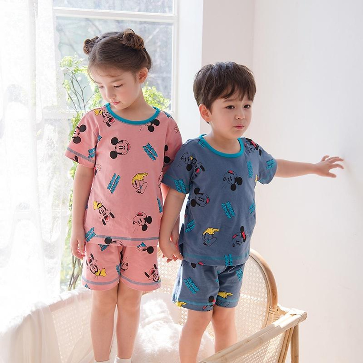 Bộ unisex bé trai, bé gái hình chuột mickey 2 màu hồng, xanh lam ...