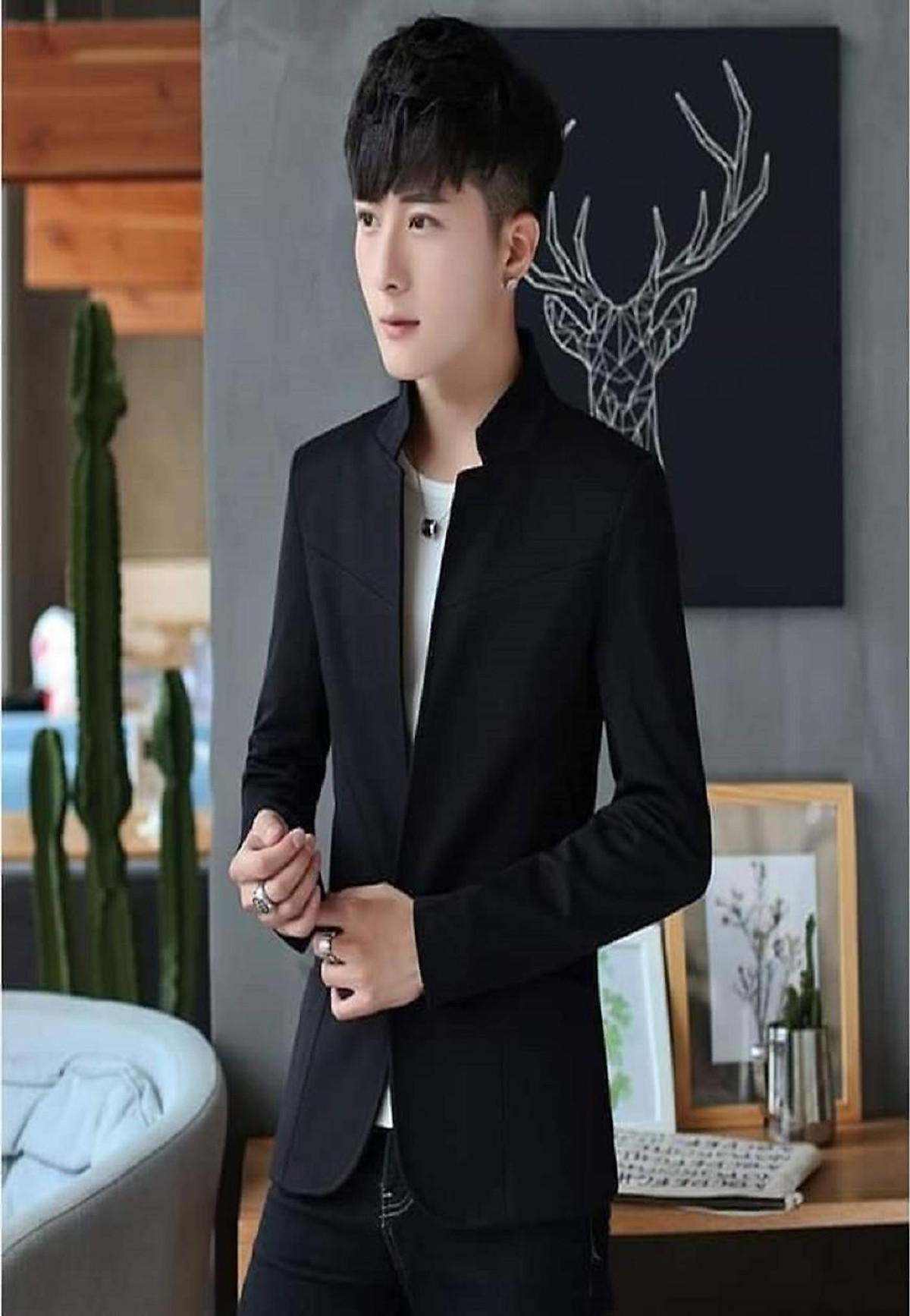 Áo khoác Blazer nam cổ trụ phong cách đơn giản  Hanyza Store