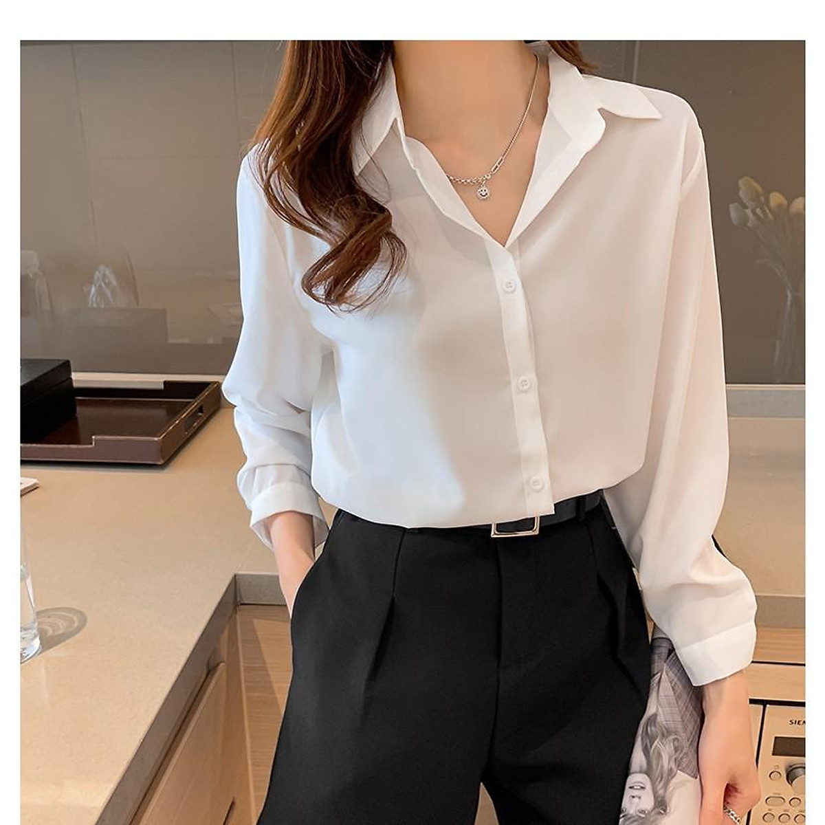 Mua Áo sơ mi nữ, áo tay dài vải voan form rộng ulzzang 2 màu đen, trắng - Trắng,L tại KaTeVe88 Mua Áo Sơ Mi Nữ, Áo Tay Dài Vải Voan Form Rộng Ulzzang 2 Màu Đen, Trắng - Trắng,L Tại Kateve88