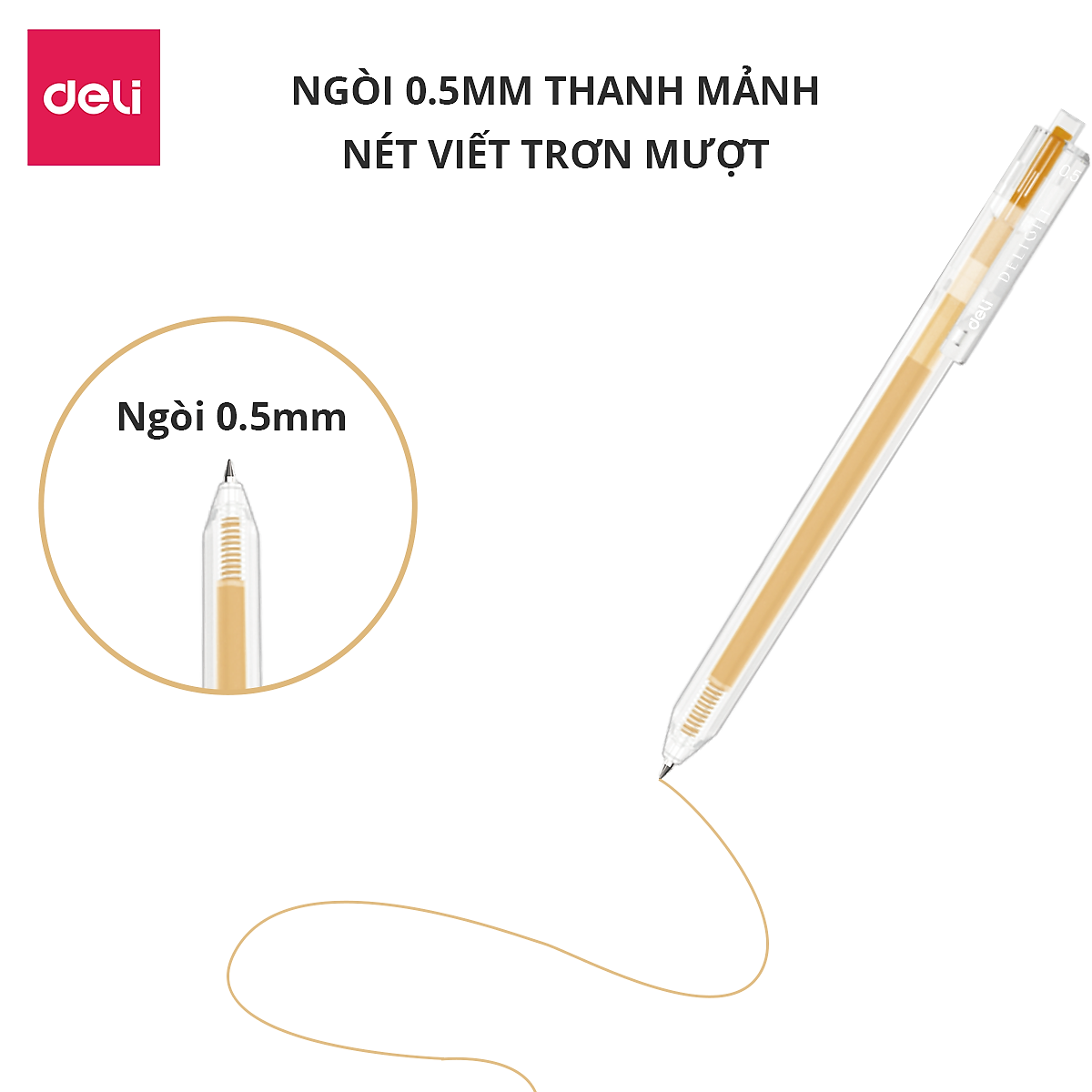 Bút gel bấm ngòi 0.5mm nhiều màu Deli - Độ dài mực lên tới 1000m - 12 màu mực - 1 chiếc - EG118
