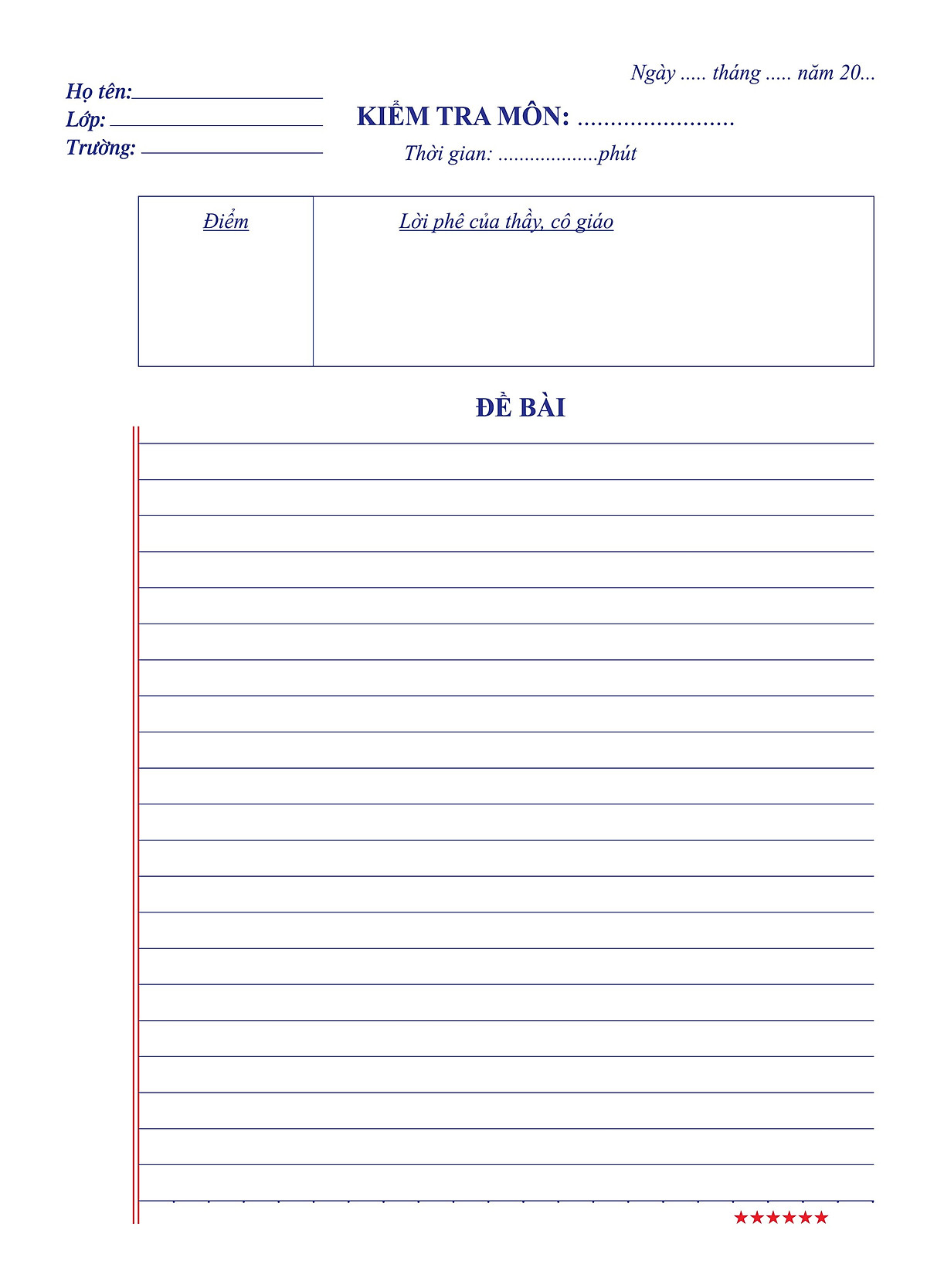 Giấy kiểm tra kẻ ngang không chấm TUANVIET BOOKS (1 túi - 30 tờ đôi + đơn)