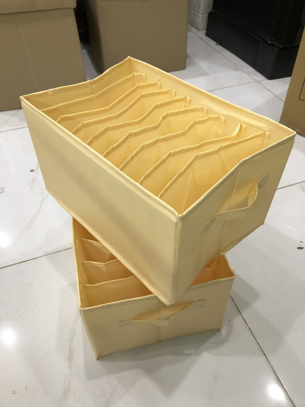 Bộ 2 hộp đựng đồ chia 7 ngăn sắp xếp quần áo dododios - Hộp vải đa năng HQ2 tiện ích, chất liệu cao cấp, phong cách Nhật Bản sang trọng