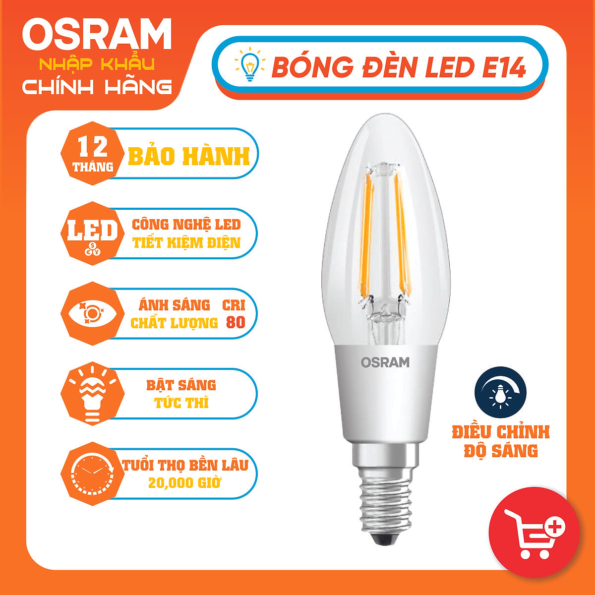 Bóng đèn LED nến 4.5W đui đèn E14 PARATHOM DIM CLASSIC B40 ...