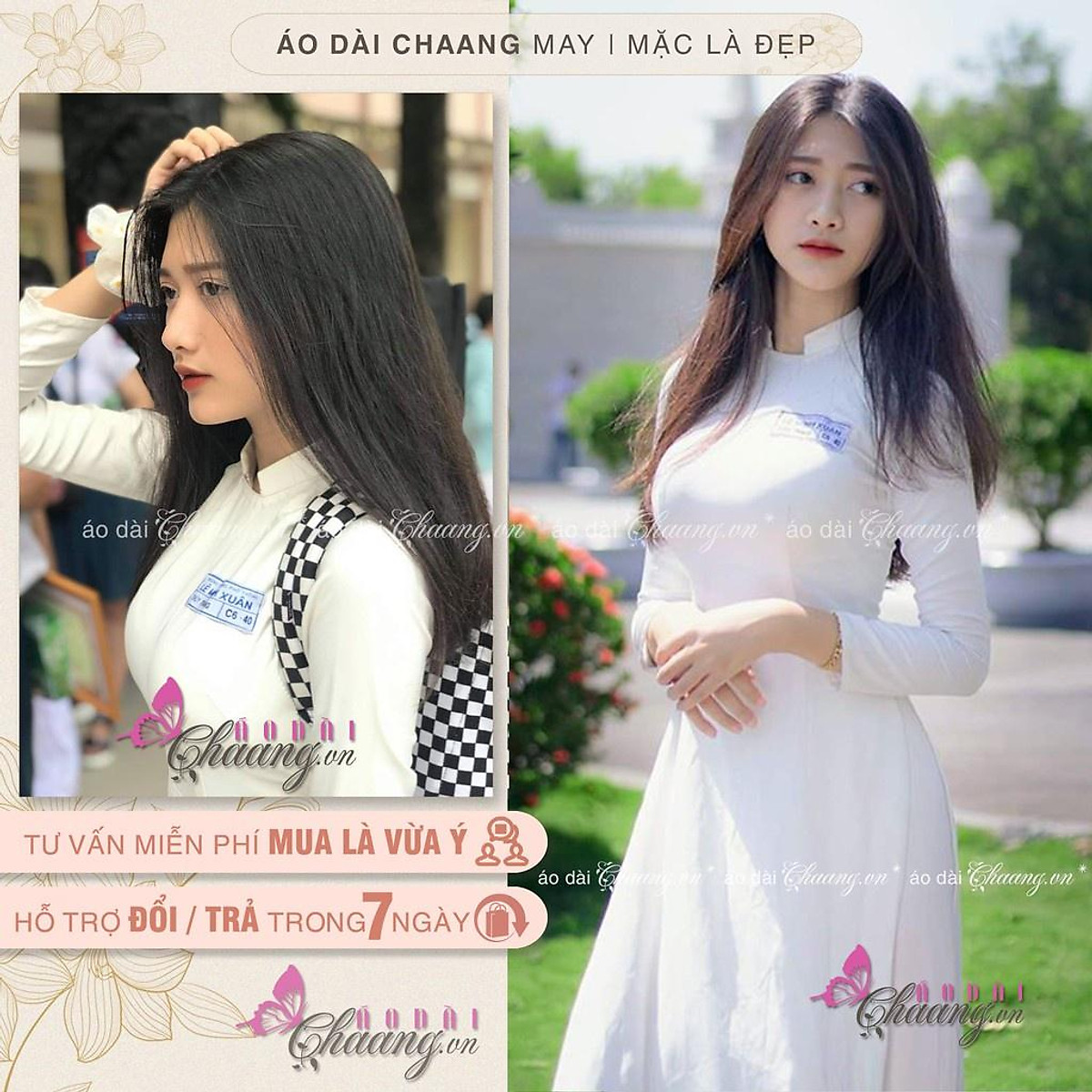 Mua Áo Dài Đi Học Cổ Vuông Hở✓Chaang✓May Áo Màu Trắng Kiểu Cổ Hở Tay Dài,  Vải Lụa Mỹ Đẹp | Tiki