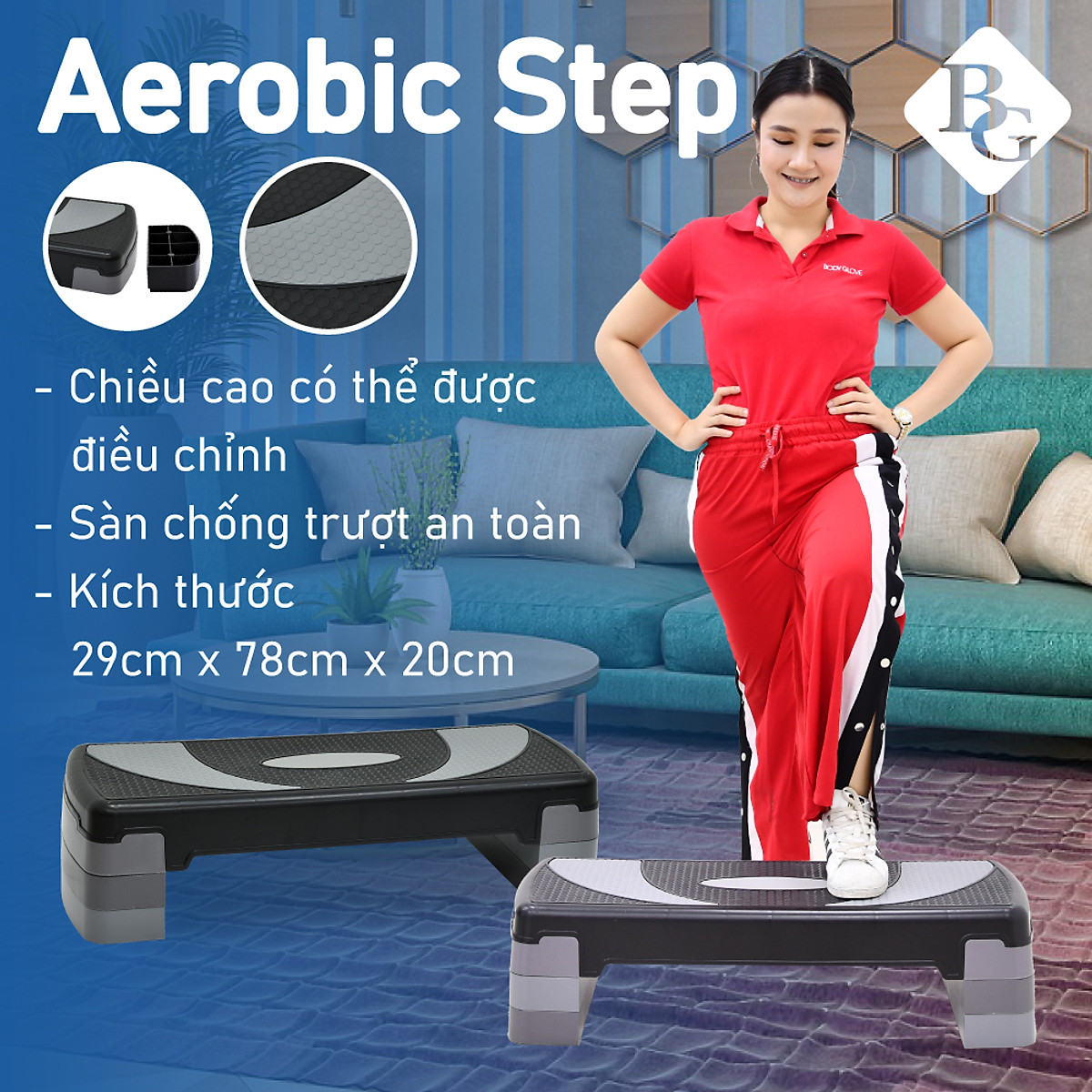 BG Bục dậm nhảy tập aerobic step size 78cm giảm cân toàn thân hiệu quả mới 2020 (hàng nhập khẩu)