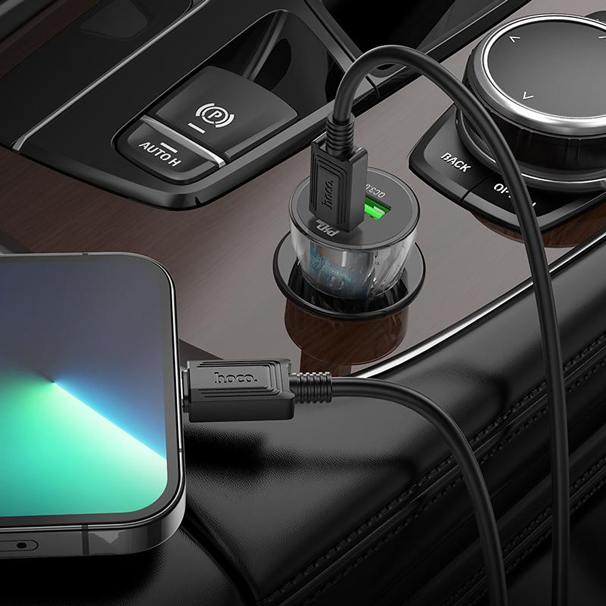 Khuyến mãi hoco Z47A Bộ sạc xe hơi 2 cổng trong suốt PD30W+QC3.0