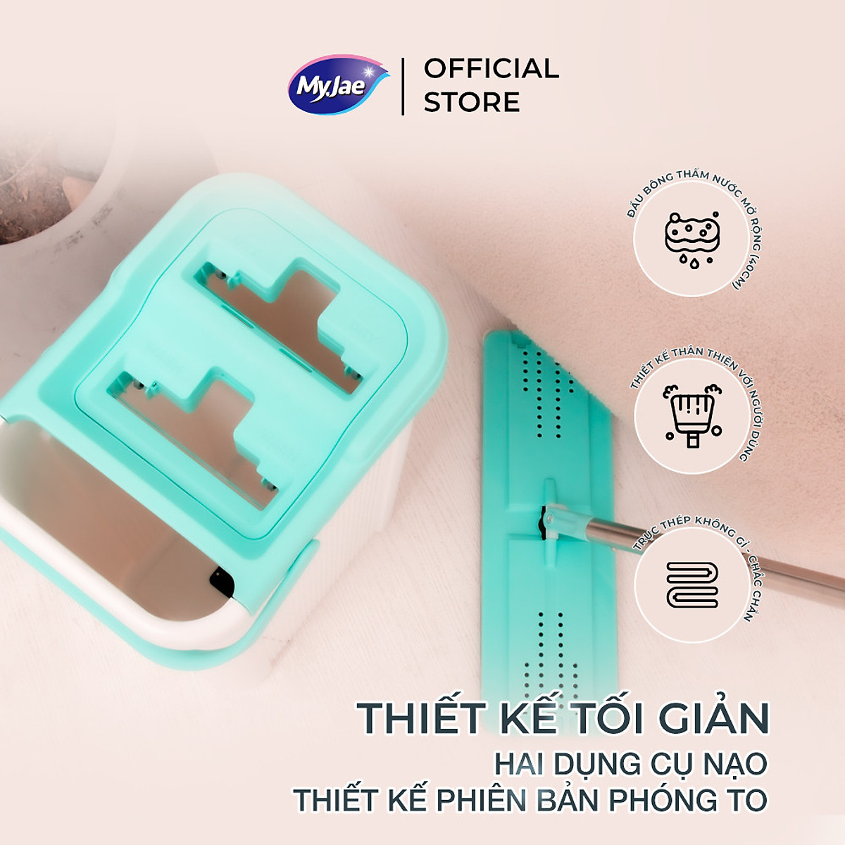 Bộ Lau Nhà MyJae Đài Loan Sợi Fiber Xoay 360 Độ Thông Minh 125cm