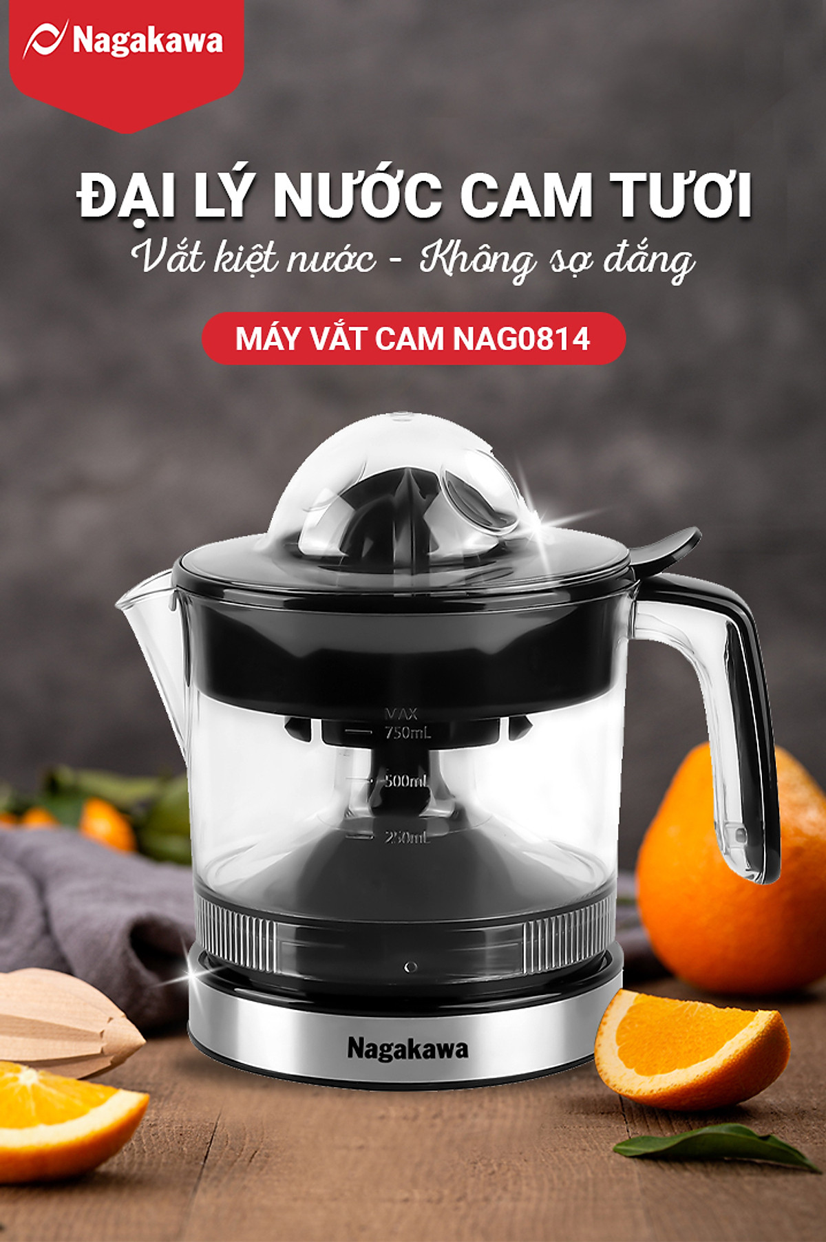 Máy vắt cam điện Nagakawa NAG0814 (0.75 Lít) - Hàng Chính Hãng