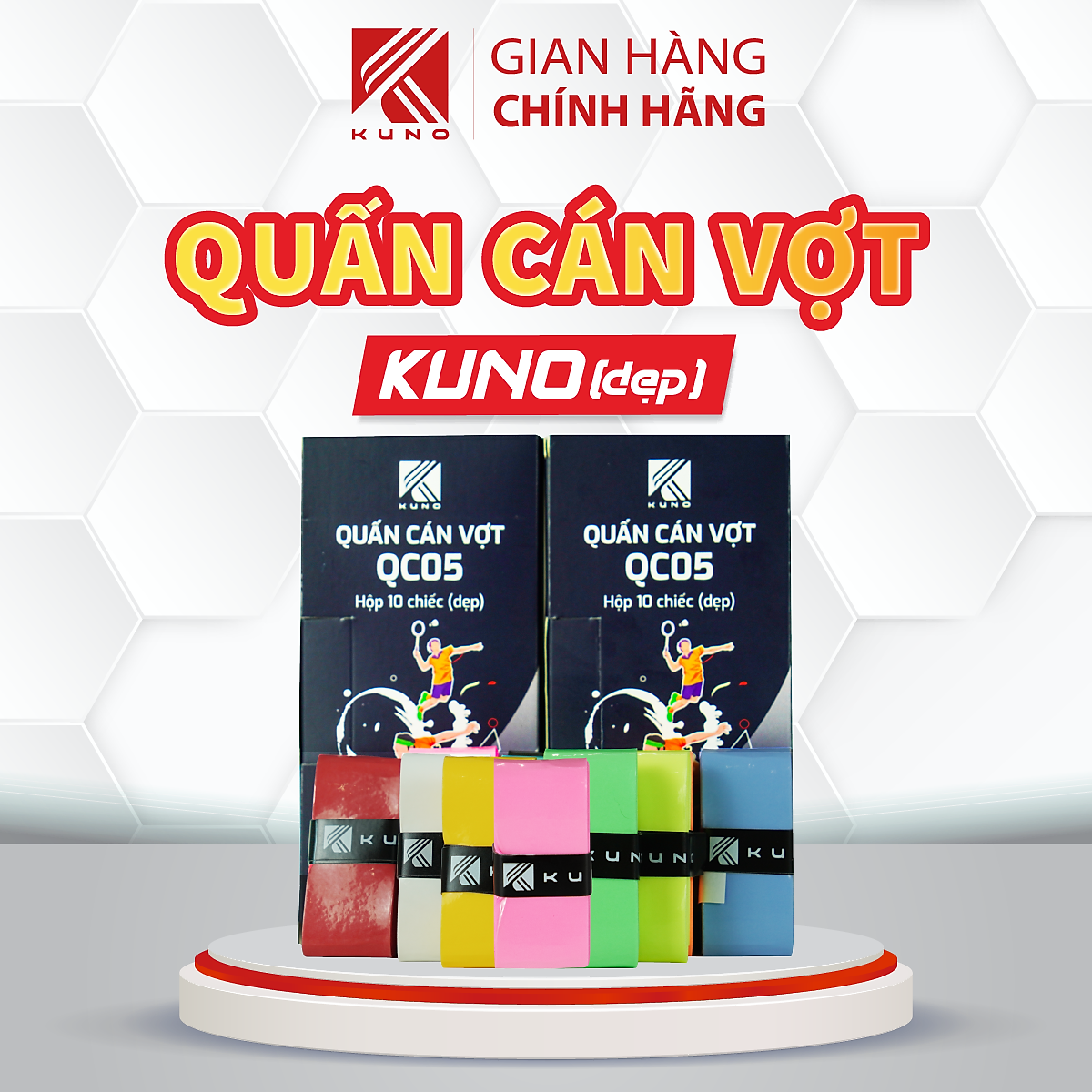 Quấn Cán Vợt Cầu Lông Kuno, Dày, Êm Tay, Chống Trơn, Chuyên Dùng Cho Vợt