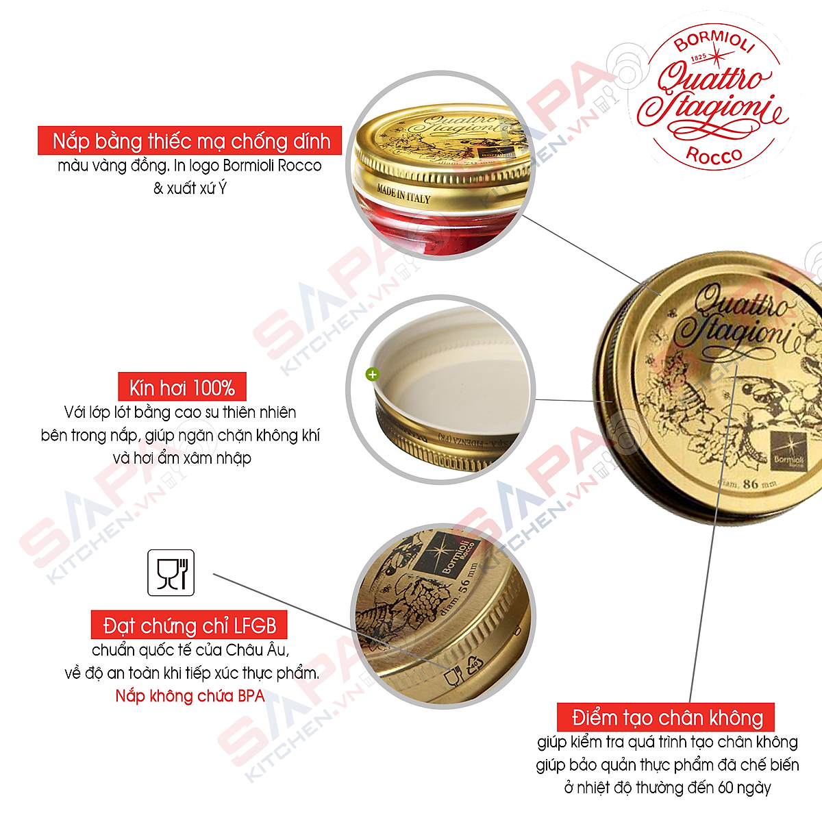 Ly thủy tinh tay cầm nắp vặn Quattro 415ml - Bormioli Rocco - Italy