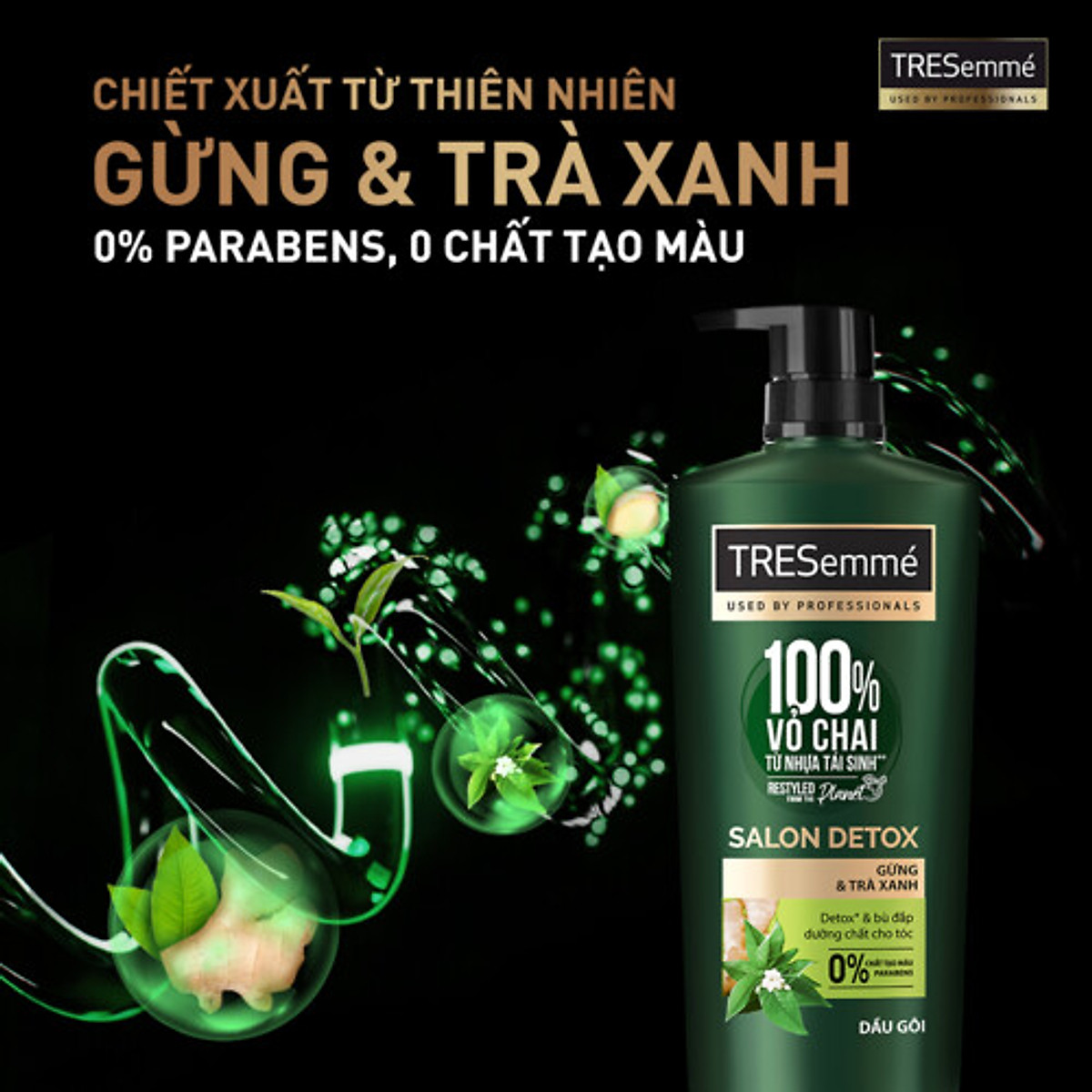 Dầu gội Tresemme chai xanh làm sạch sâu, detox cho tóc