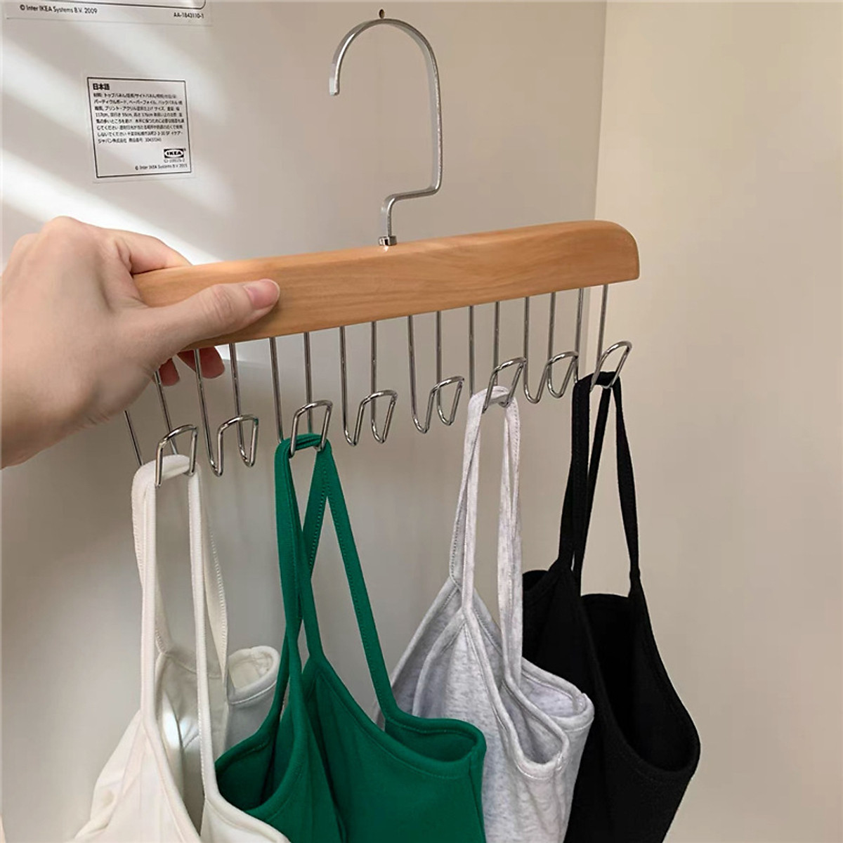Móc Gỗ Treo Đồ Lót Áo Ngực Áo 2 Dây Bra Gosashi Giá Treo 8 Mắc Bằng Gỗ Treo Áo Lót Cà Vạt Thắt Lưng Túi Xách Gọn Gàng Giao Màu Ngẫu Nhiên