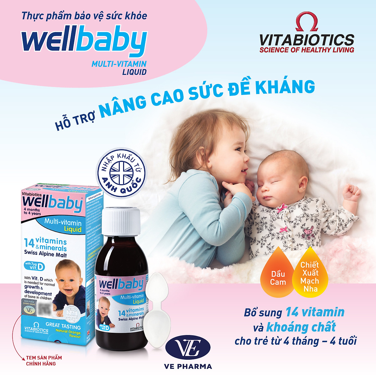 Bộ Sản Phẩm Vitabiotics Viên Uống PREGNACARE PLUS OMEGA-3 Cho Mẹ Bầu 56 Viên Và Siro WELLBABY Cho Bé 150ml