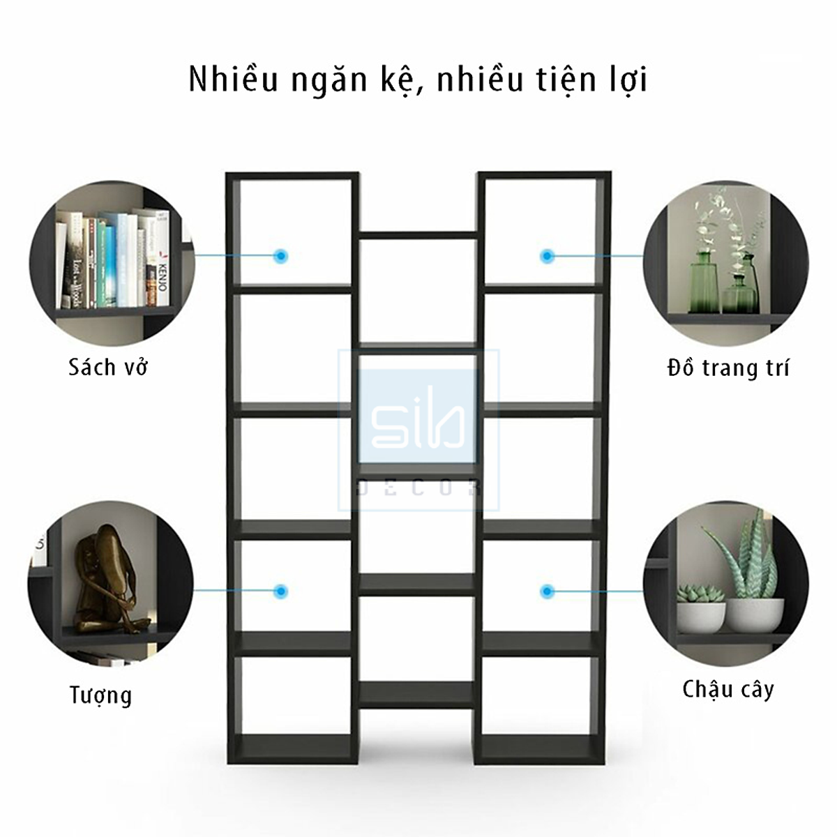 Kệ Sách Đa Tầng 14 Ngăn Thiết Kế Hiện Đại, Đa Năng Thương Hiệu SIB Decor KSG25
