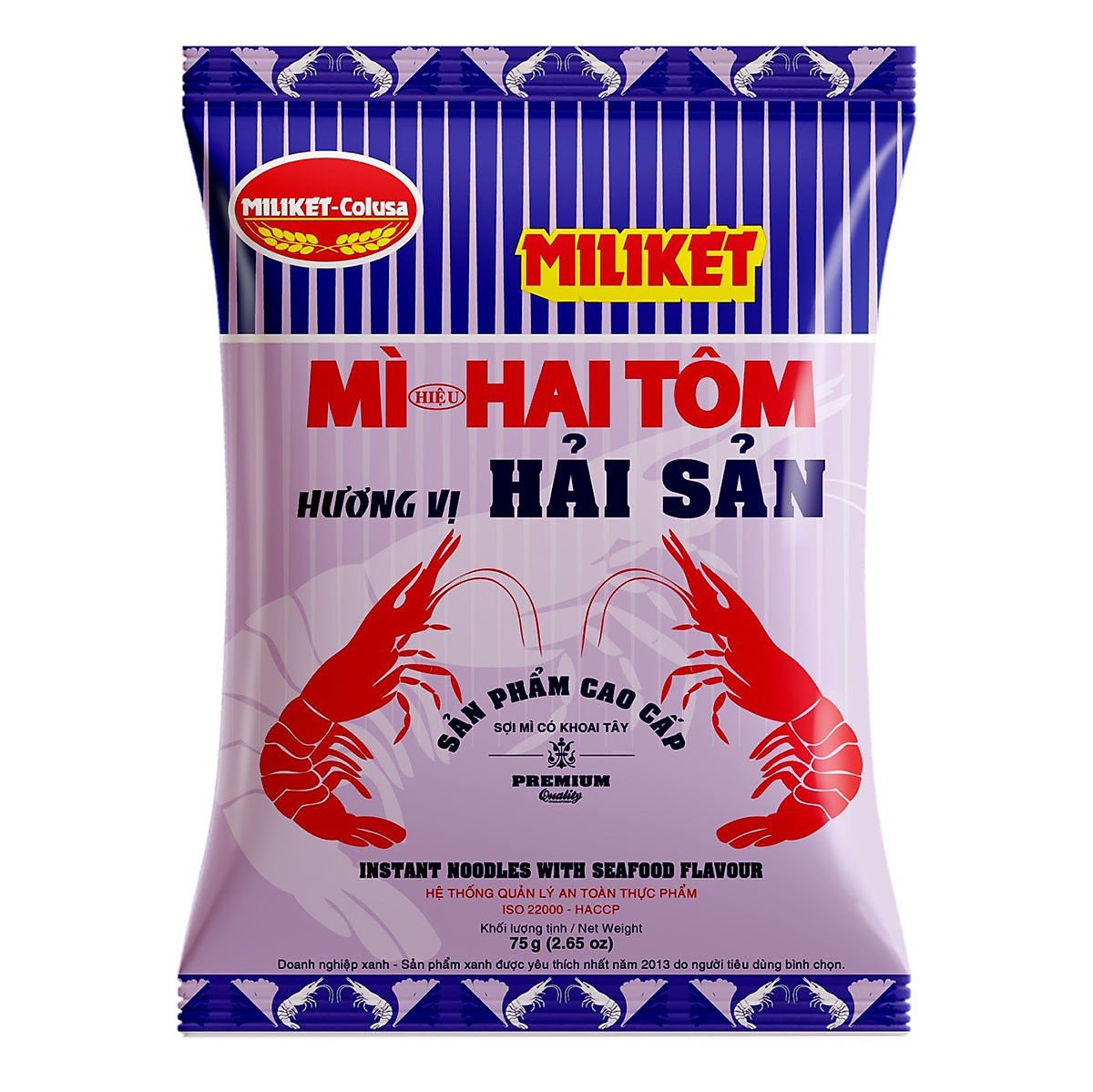 Thùng 30 Gói Mì Hai Tôm Vị Hải Sản Cao Cấp Miliket 75g