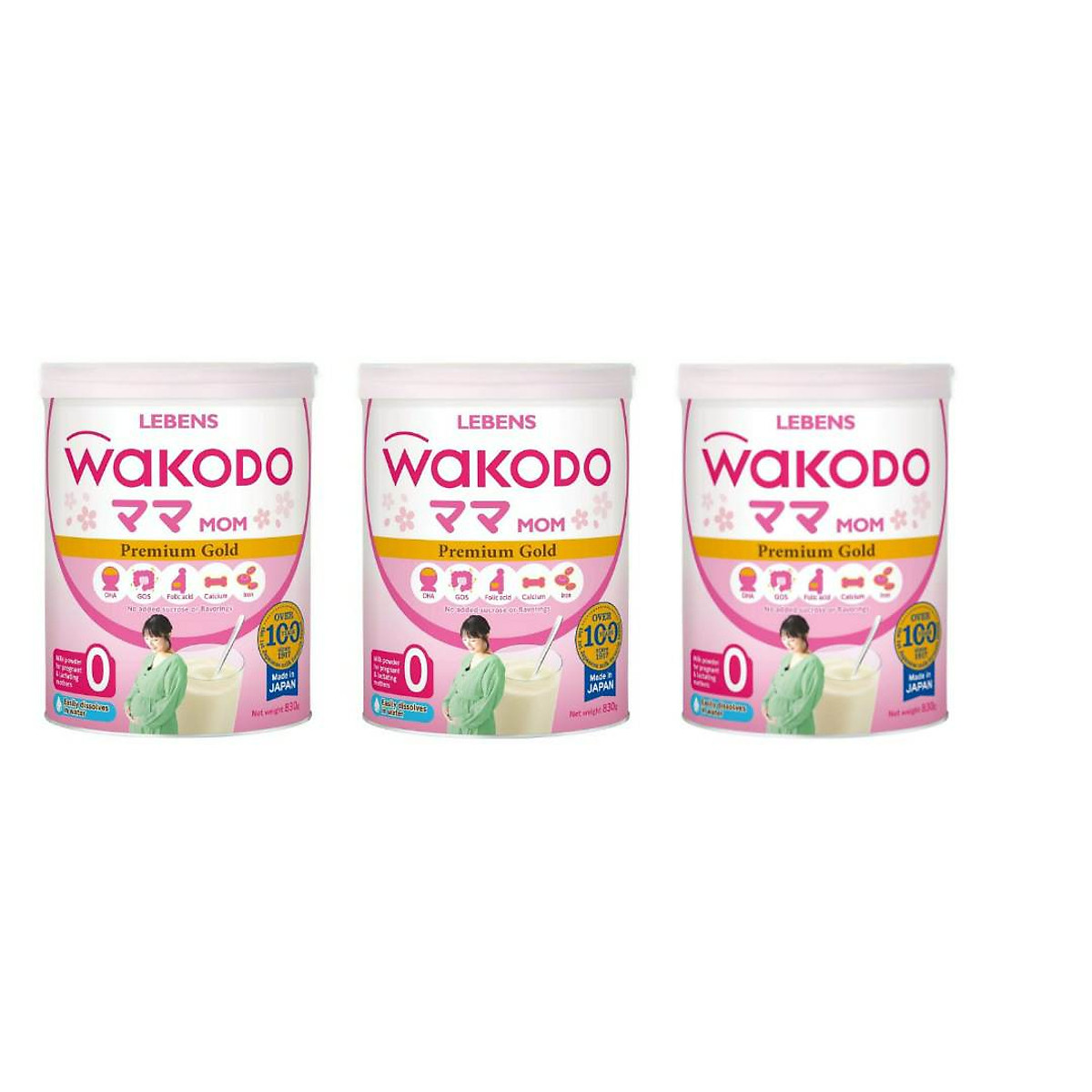Bộ 3 Lon Sữa Bột Wakodo Mom - 830g
