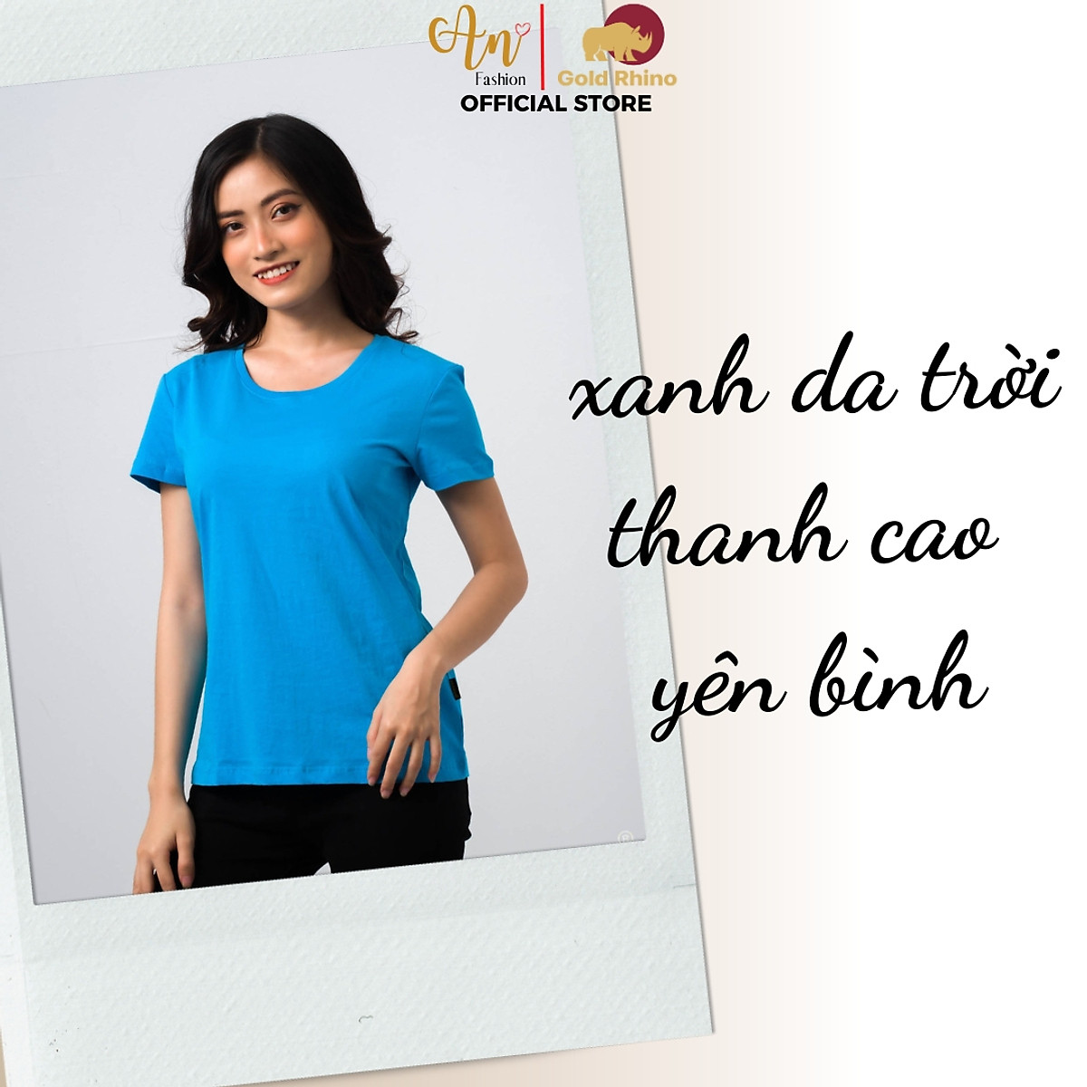 Áo Thun Nữ T-shirt Cổ Tròn Màu DA TRỜI Chất Liệu 100% Cotton Thoáng, Mát, Mềm, Nhẹ - Gold Rhino