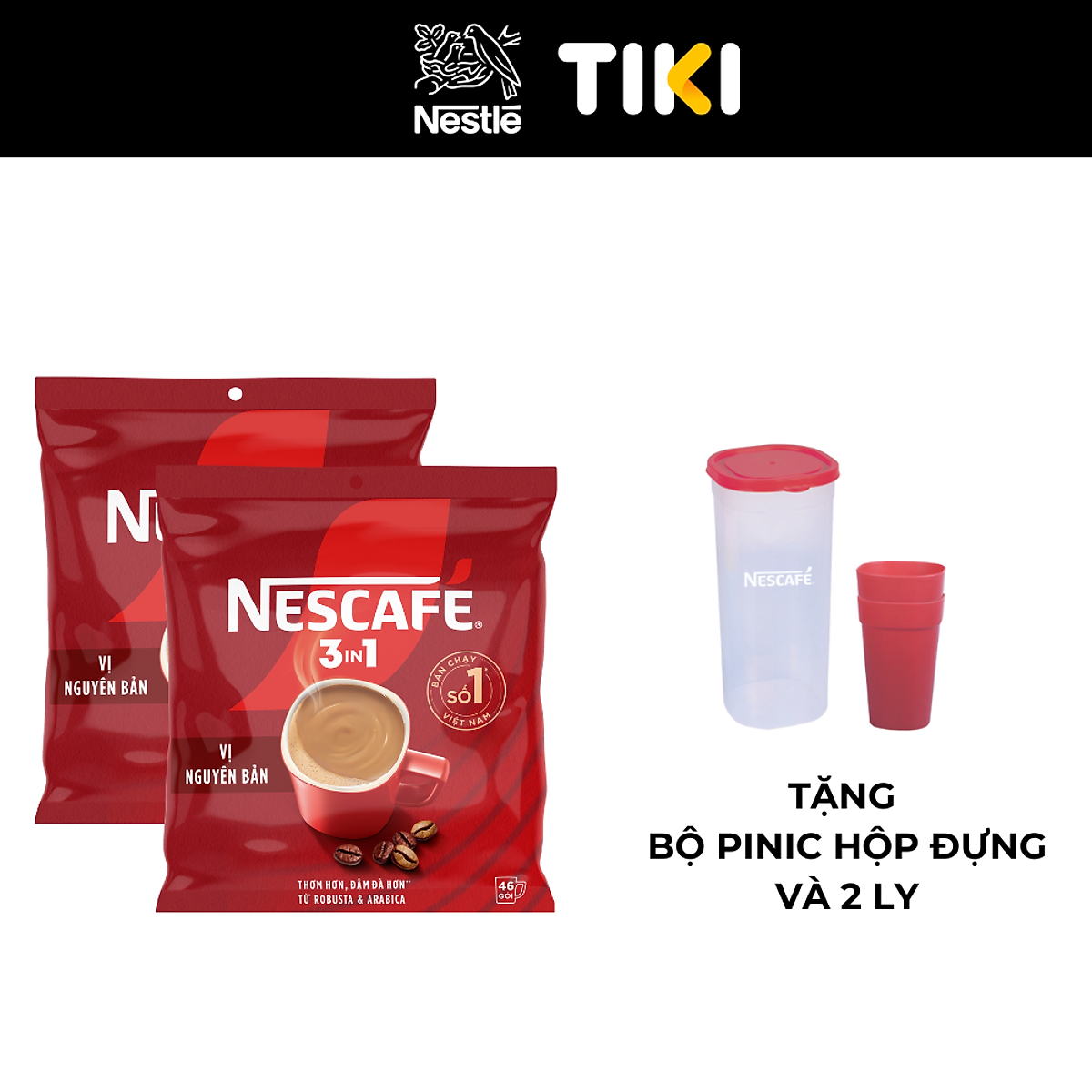 Combo 2 Bịch Cà phê Hòa tan NESCAFÉ VỊ NGUYÊN BẢN 46 gói Đậm Thơm Hoàn Hảo