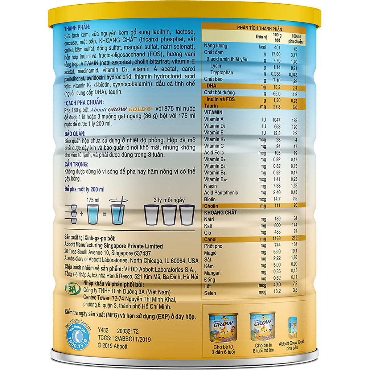 Sữa Bột Abbott Grow Gold 6+ (Lon 850g) + Tặng 1 Hươu bông lễ hội mẫu ngẫu nhiên