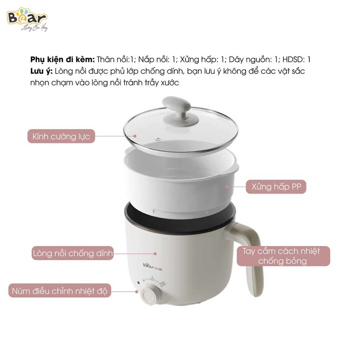 Nồi nấu lẩu đa năng Bear DRG-C12K1 - Hàng chính hãng