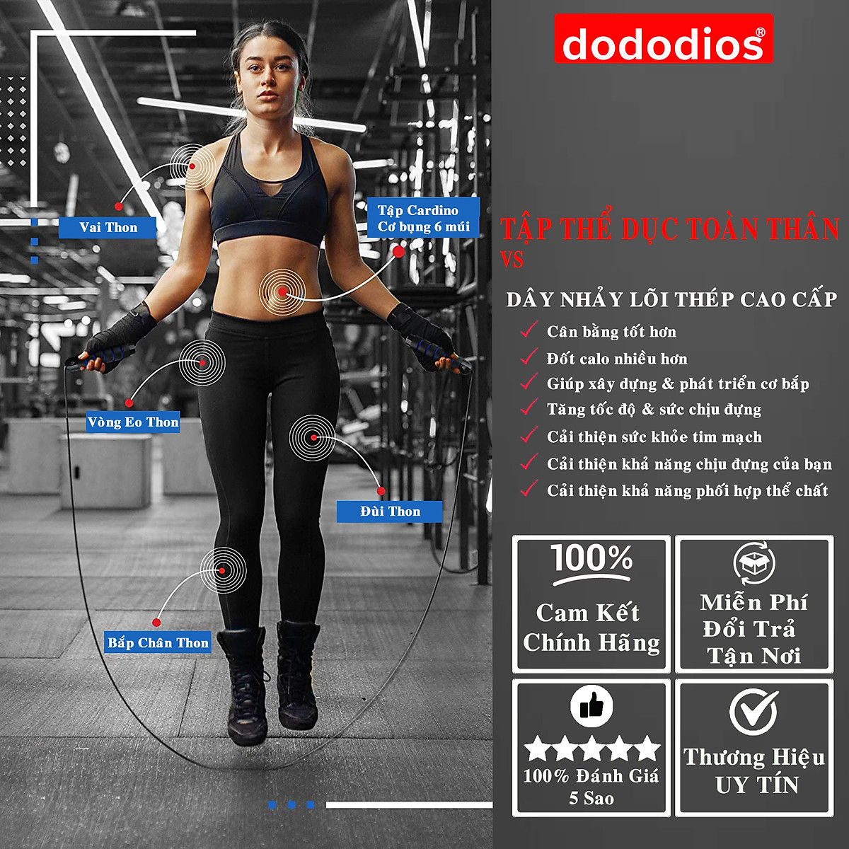 Combo Dụng Cụ Hít Đất Cầm Tay Và Dây Nhảy Lõi Thép Có Thể Điều Chỉnh Dộ Dài Chống Rối – Bộ Dụng Cụ Chống Đẩy Kèm Dây Nhảy Lõi Thép Tập Gym Tập Thể Thao Cao Cấp Chính Hãng Dododios