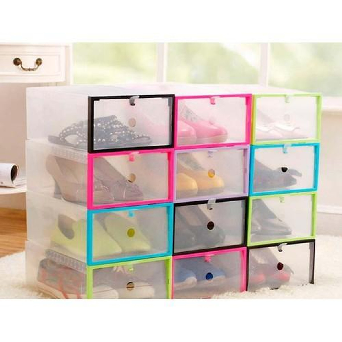 Bộ 4 Hộp Đựng Giày Dép Có Khung Viền Nhựa
