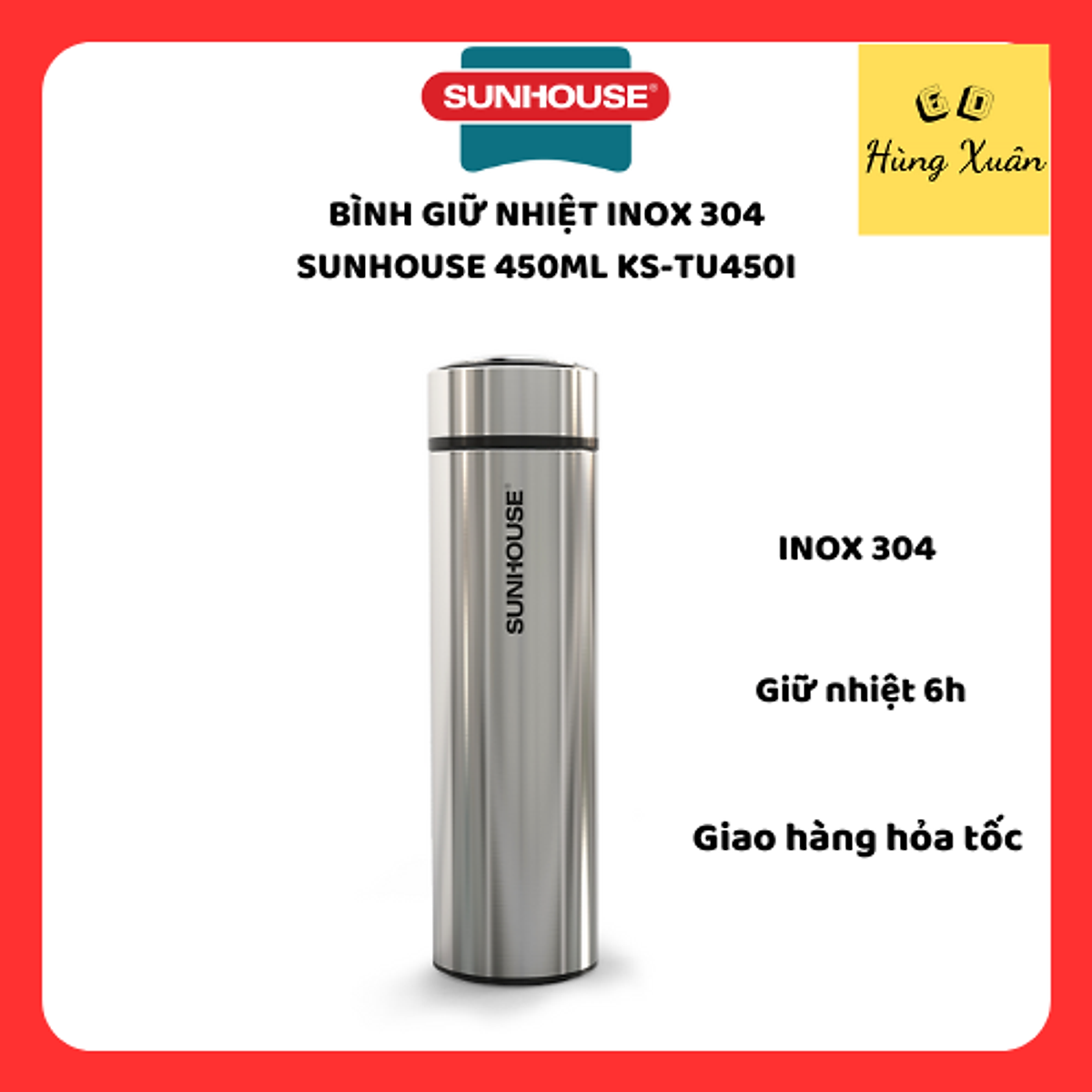 Bình giữ nhiệt inox 304 Sunhouse 450ml KS-TU450I