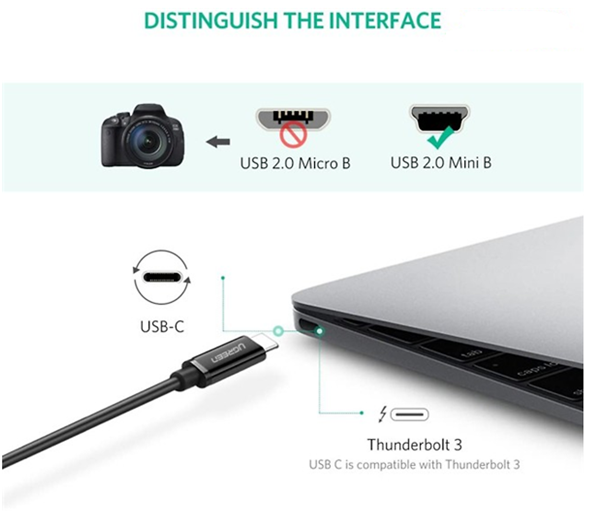 Cáp USB type C ra Mini USB 1M màu đen Ugreen 242TYC50445US Hàng chính hãng