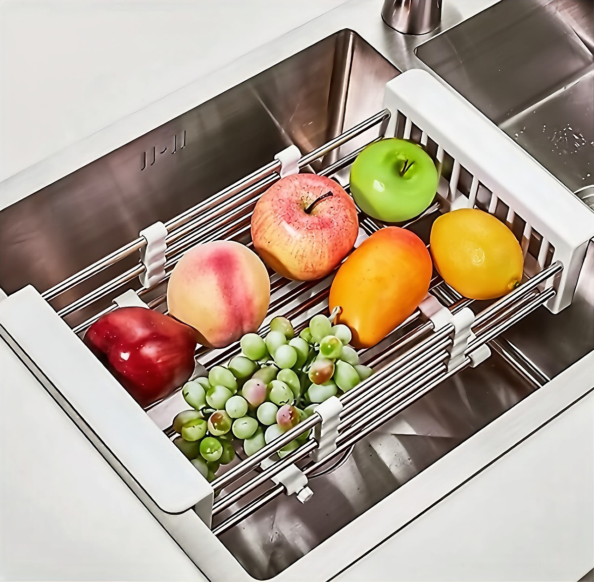 Rổ kéo KG19 gác trên bồn rửa trái cây, rau củ, chén bát đựng đồ đa năng kt điều chỉnh phù hợp mọi loại chậu inox304- Hàng chính hãng