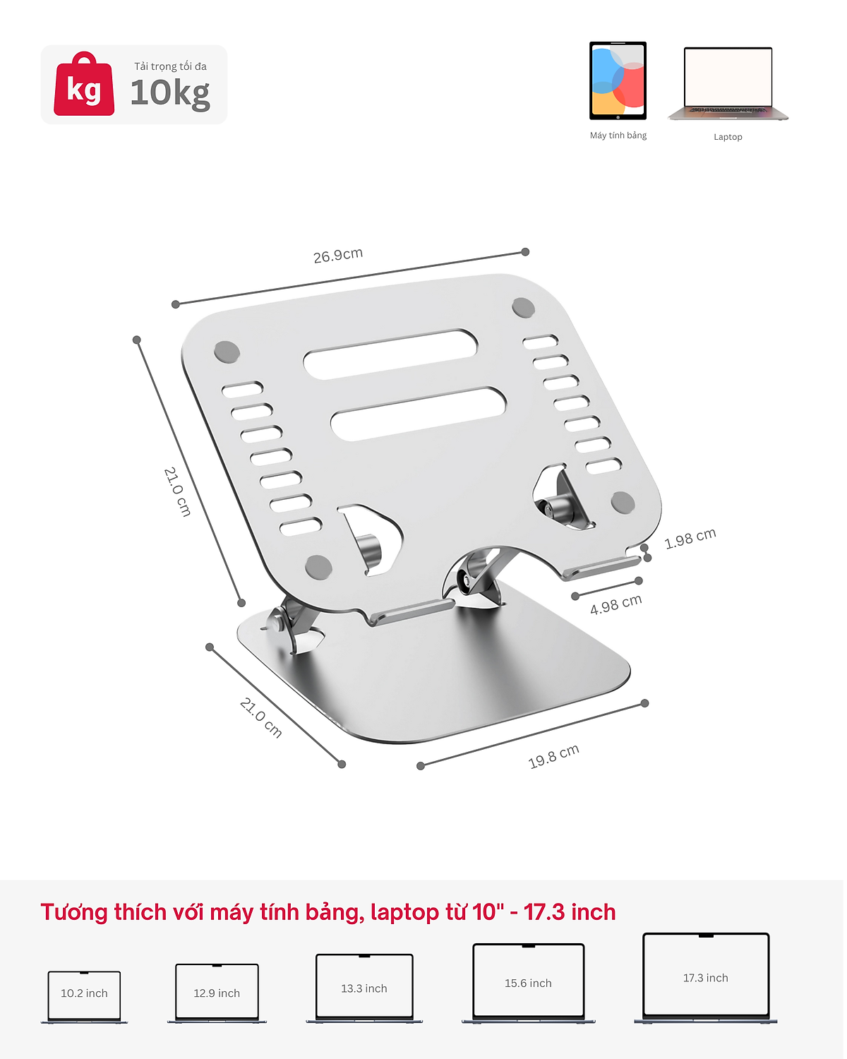 Giá Đỡ Máy Tính, Laptop, iPad, Macbook Hợp Kim Nhôm Cao Cấp. Hỗ Trợ Tản Nhiệt Chống Mỏi Cổ, Vai, Gáy. Hàng Chính Hãng Tamayoko