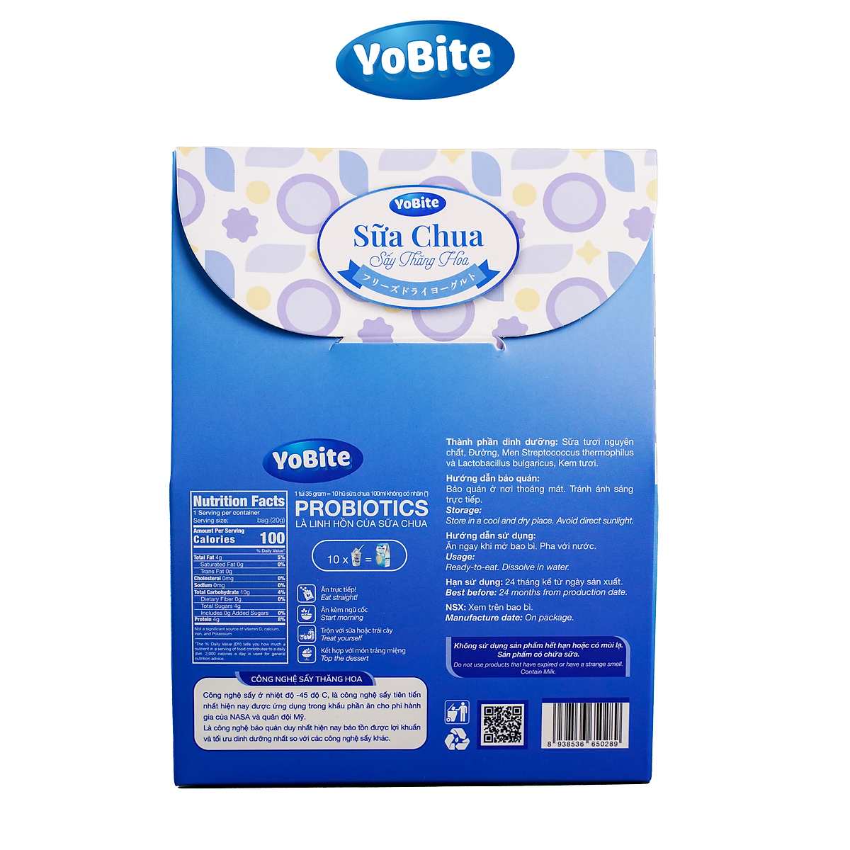 Sữa Chua Khô Sấy Thăng Hoa YOBITE Vị Việt Quất 30gr Hỗ Trợ Tiêu Hóa Tăng Cường Đề Kháng