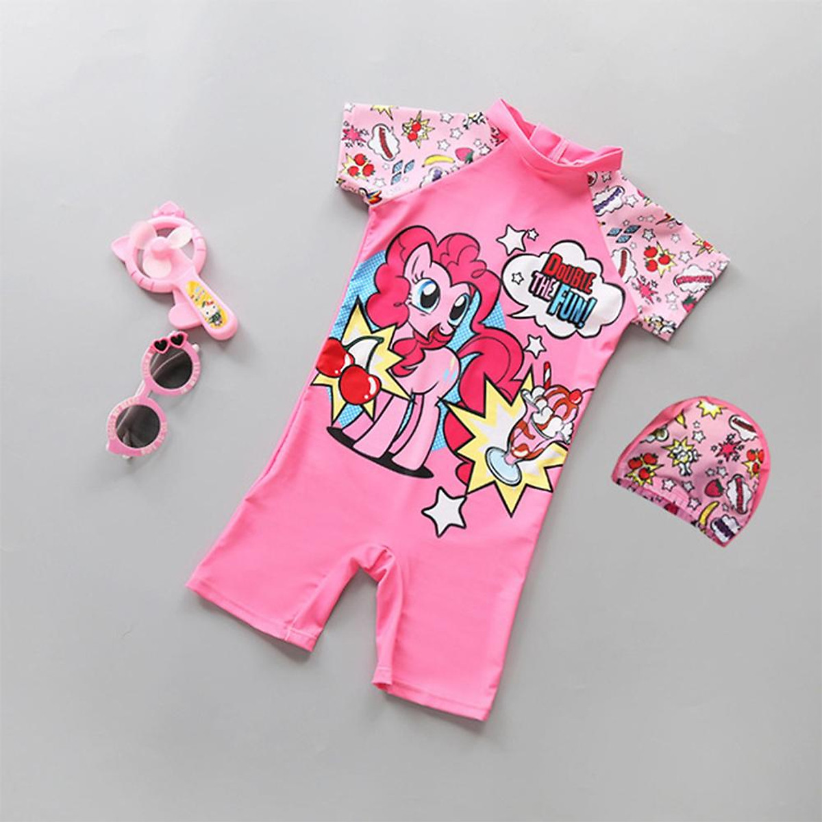 Mua Baby Kids Girl Cartoon Lovely Pink Horse Swimming Suit with Hat Mua Baby Kids Girl Cartoon Lovely Pink Horse Swimming Suit with Hat