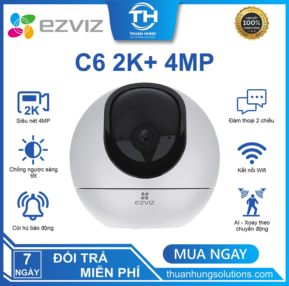 Camera Wifi EZVIZ C6, Camera xoay 360 Độ Phân Giải 2K+, Hỗ trợ ...