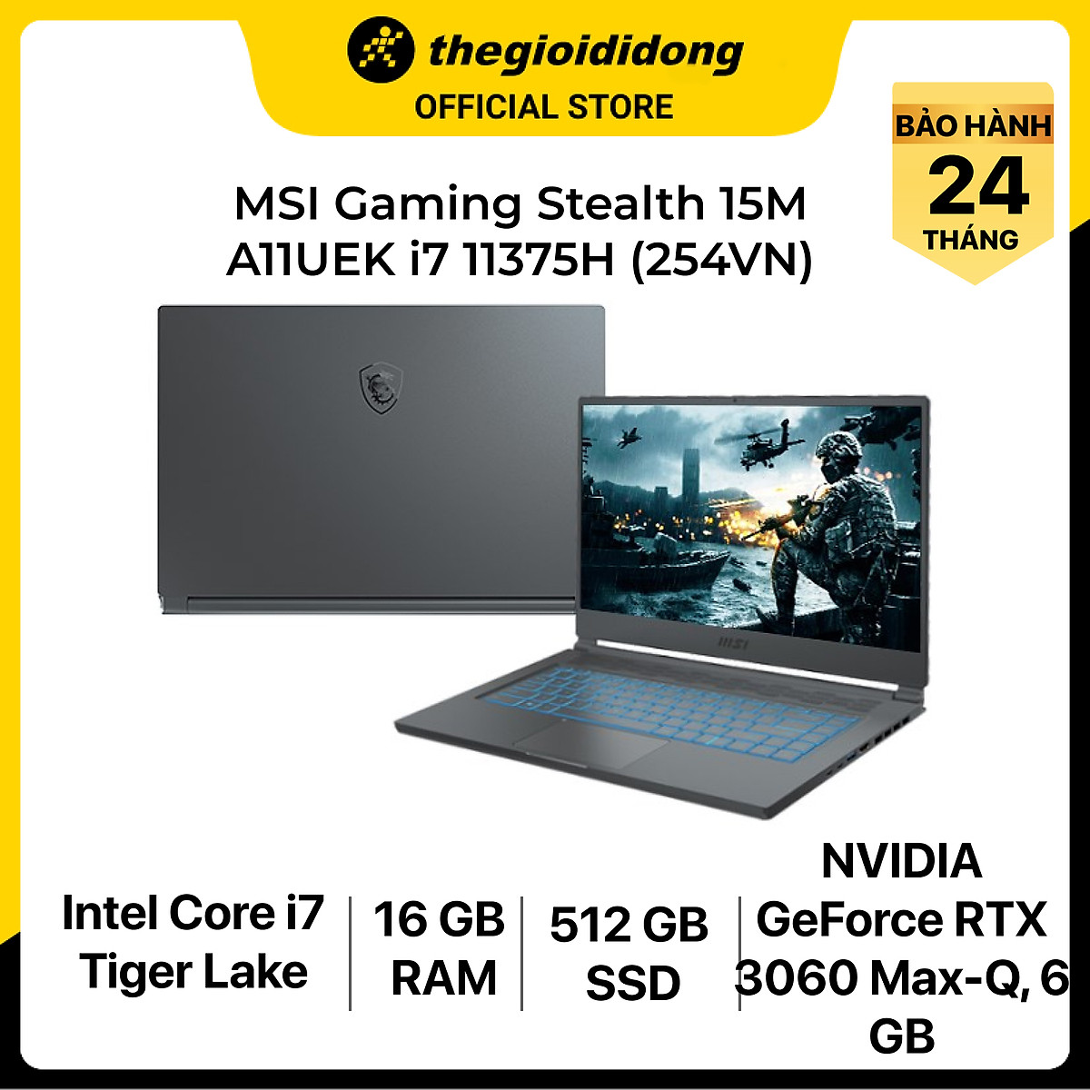 Laptop MSI Stealth 15M A11UEK i7 11375H/16GB/512GB/6GB RTX3060 Max-Q/15.6"F/144Hz/Balo/Chuột/Win10/(254VN)/Đen - Hàng chính hãng