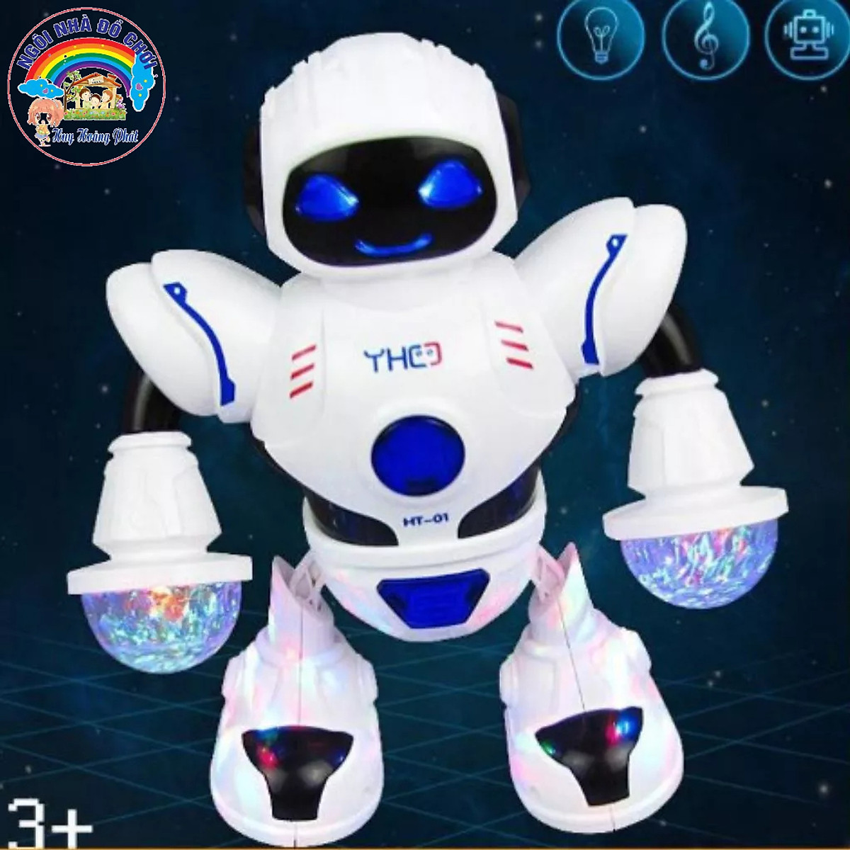 Đồ chơi Robot phi hành gia, có đèn flash phát sáng, phát nhạc, nhảy múa vui nhộn và có thể bước đi