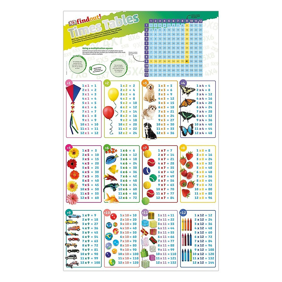 Sách : DKfindout! Times Tables Poster - Tấm áp Phích Khổng Lồ Đầy Màu Sắc Củng Cố Sự Hiểu Biết Của Trẻ