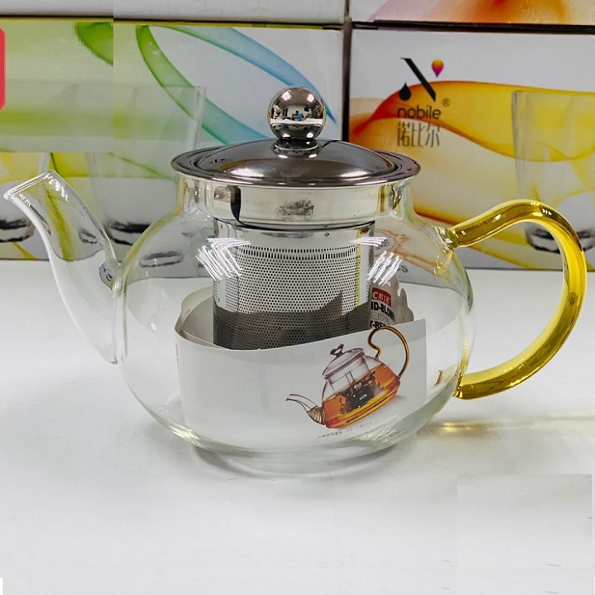 Ấm Pha Trà Thủy Tinh Chịu Nhiệt 400 ml Có Lõi Lọc inox 304 , Quai Vàng ...