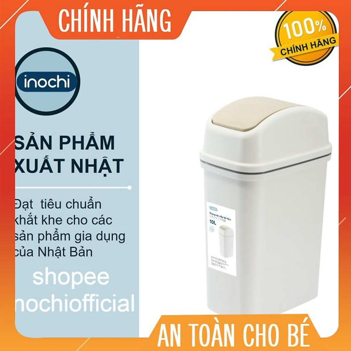 Thùng rác nắp lật Inochi 10L (tiêu chuẩn Nhật Bản) | Gia Dụng Tiện Ích
