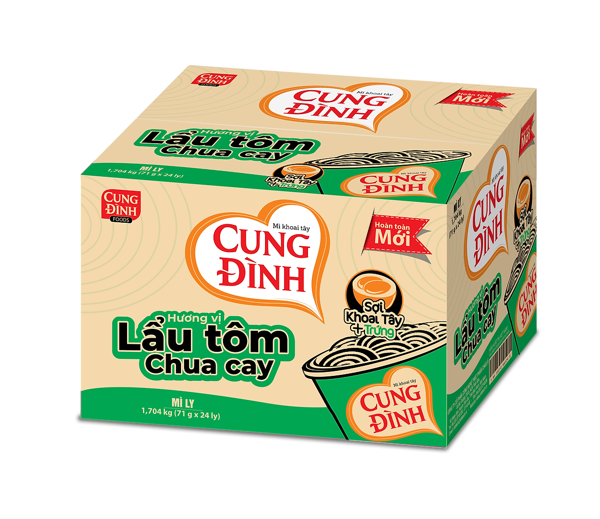 Thùng 24 Ly Mì Khoai Tây Cung Đình Hương Vị Lẩu Tôm Chua Cay