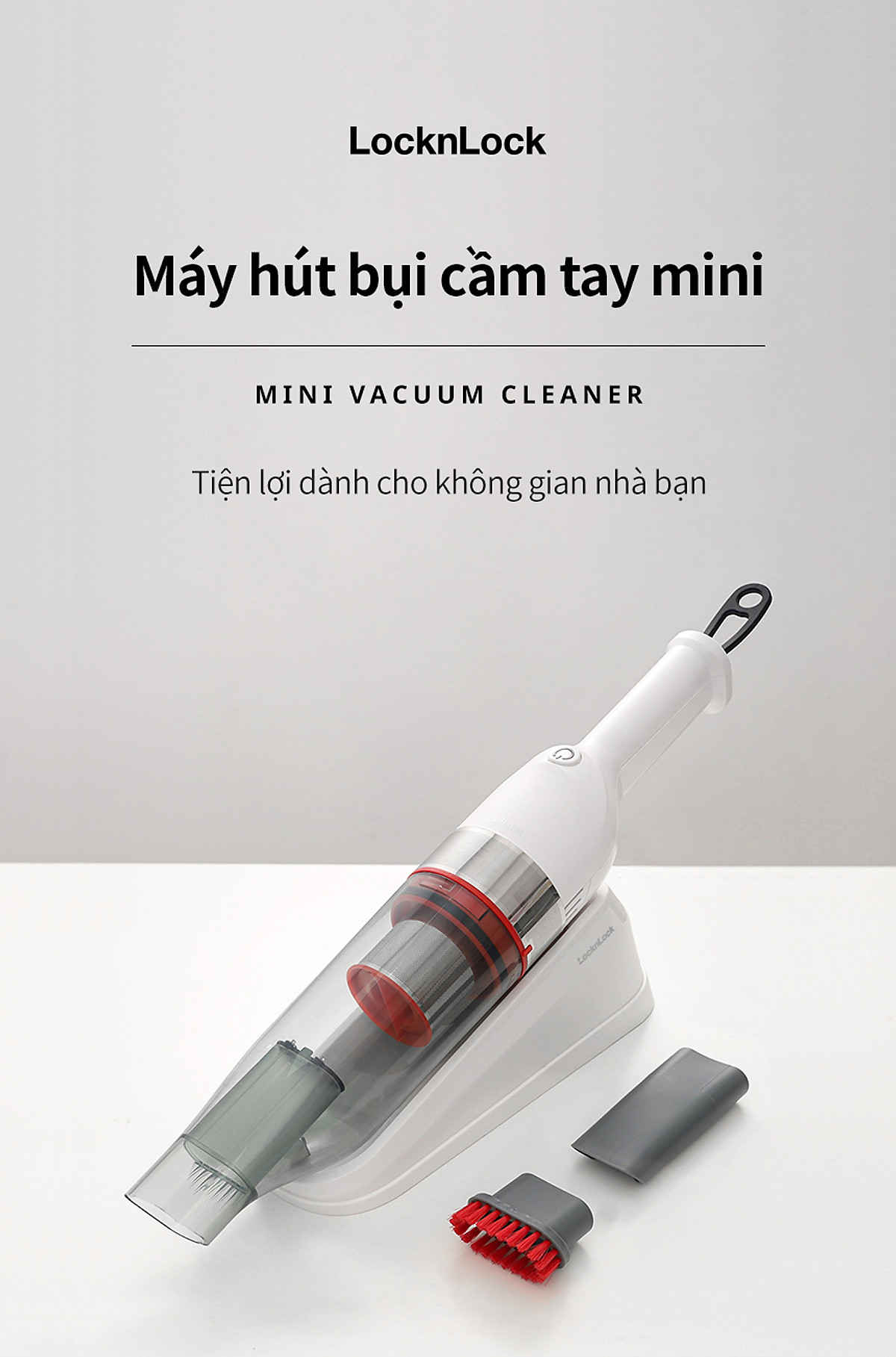Máy hút bụi cầm tay mini Locknlock ENV136WHT Mini vacuum cleaner - 14V, 500mA, 75W - Dung tích 0.5L- Hàng chính hãng