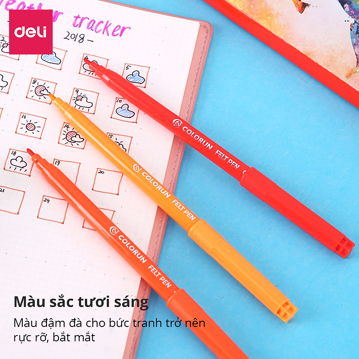 Bút màu nước 1.0mm Deli, 12 màu/18 màu/hộp - EC10003/EC10013