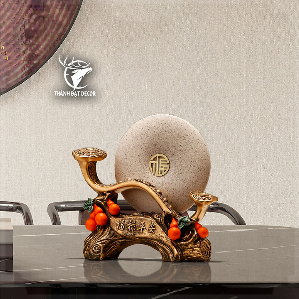 Tượng Phong Thủy Trượng Như Ý Kèm Đĩa Ngọc, Quà Tặng Tân Gia Khai Trương Sinh Nhật Trang Trí Nhà Cửa