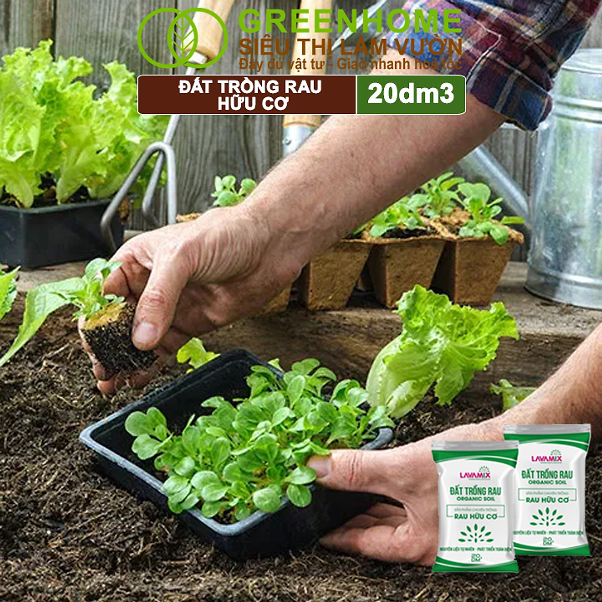 Đất Trồng Cây Greenhome, Bao 20dm3 (10kg), Đầy Đủ Dinh Dưỡng, Tiện Lợi, Dễ Sử Dụng, Chuyên Trồng Rau, Hoa, Kiểng
