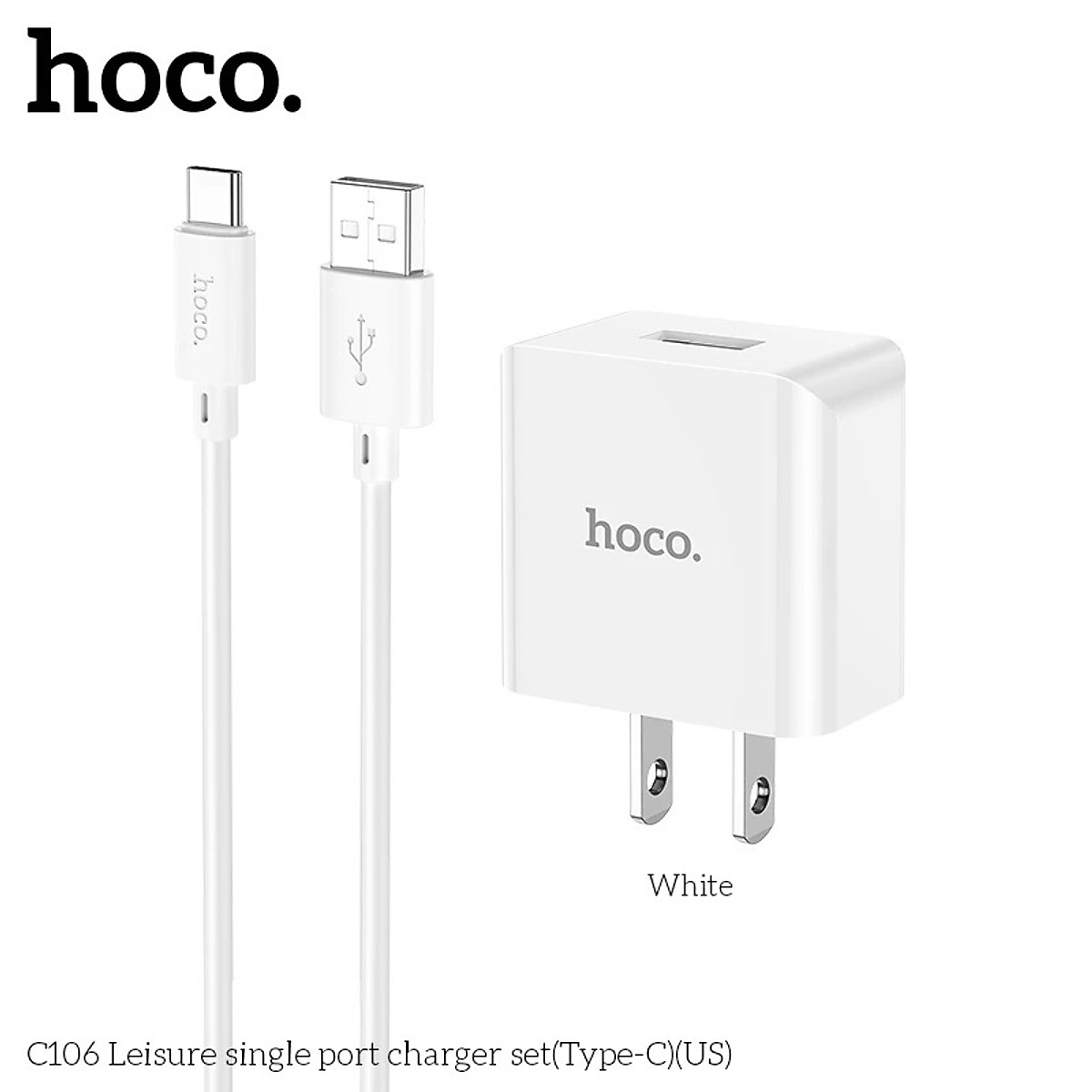 Bộ sạc điện thoại cho Iphone và Android hoco. C106 cổng USB sạc nhanh 2.1A dây dài 1M, dòng điện ổn định an toàn bảo vệ máy - Hàng Chính Hãng