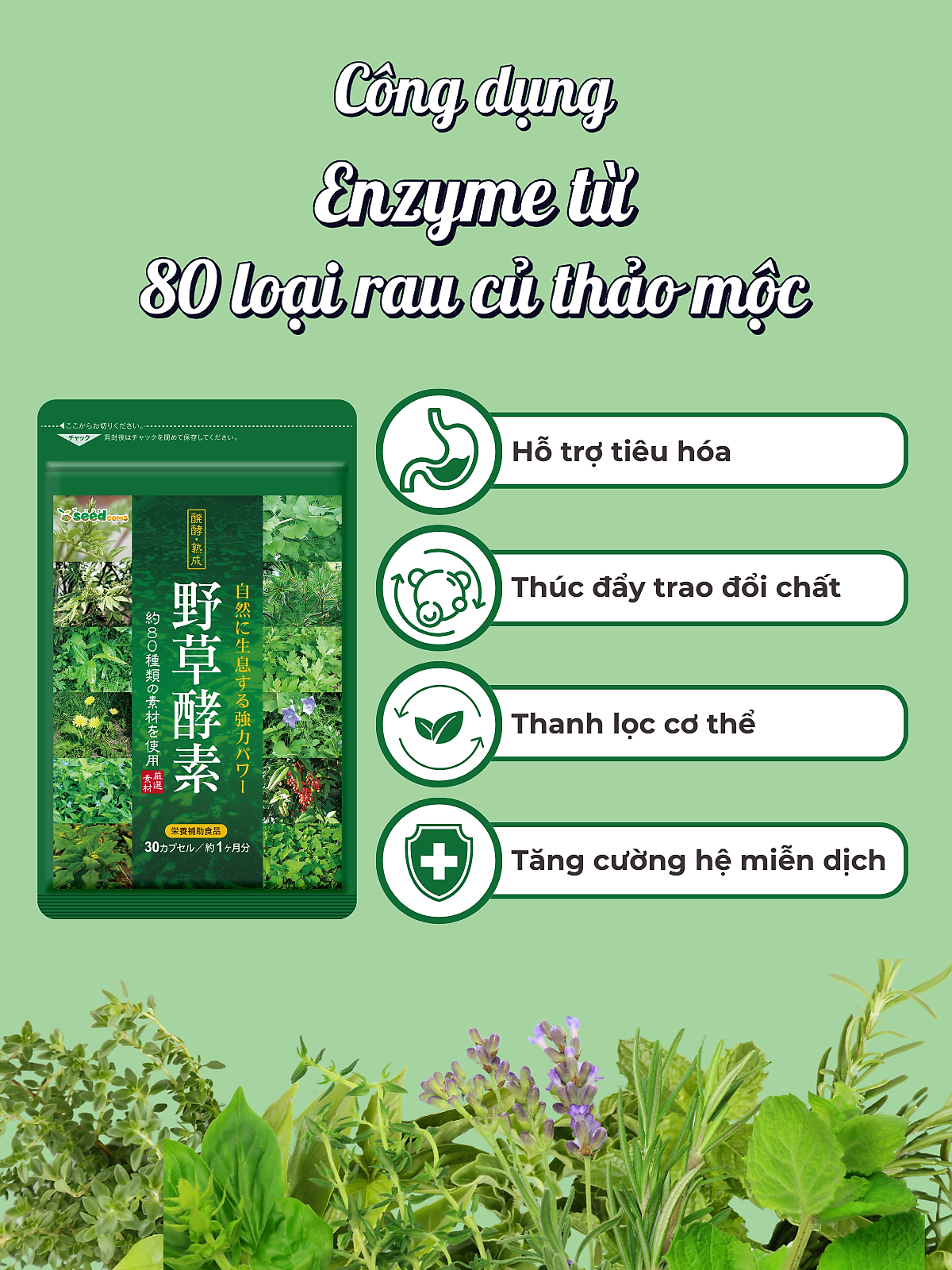 Viên Uống Enzyme Từ Rau Quả Thảo Mộc Hỗ Trợ Tiêu Hóa, Thon Gọn Vóc Dáng Và Làm Đẹp Da Seedcoms Nhật Bản