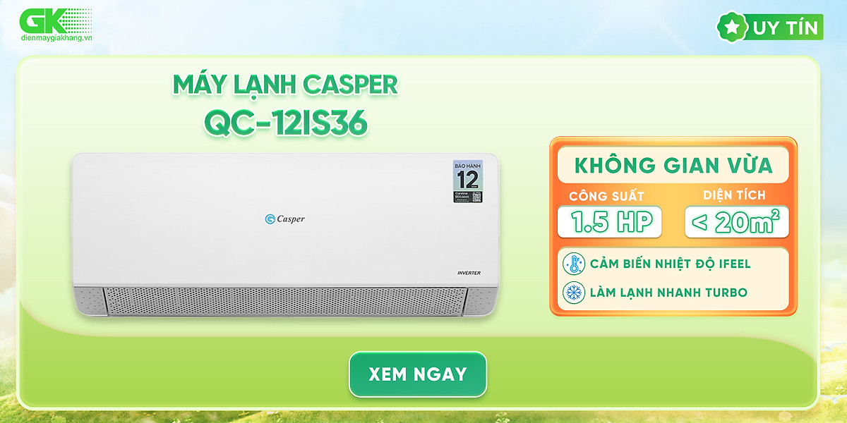 Máy Lạnh Casper Inverter 1.5 H.p QC-12IS36 - Hàng chính hãng - Giao HCM và 1 số tỉnh thành