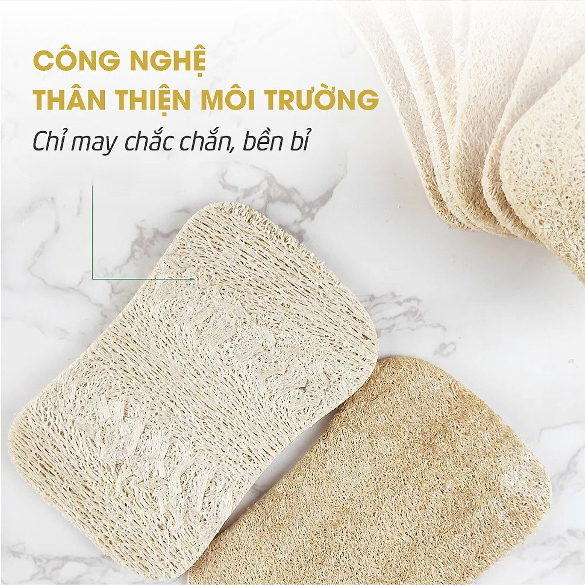 Xơ Mướp Rửa Chén Bát Xoong Nồi Cao Cấp ECODEALS - 100% xơ mướp hữu cơ, kích thước lớn, chỉ may chắc chắn