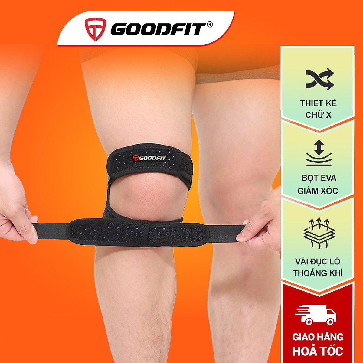 Bó gối thể thao, băng đầu gối, băng gối chạy bộ GoodFit dây đai đôi, đệm bảo vệ dày dặn GF521K